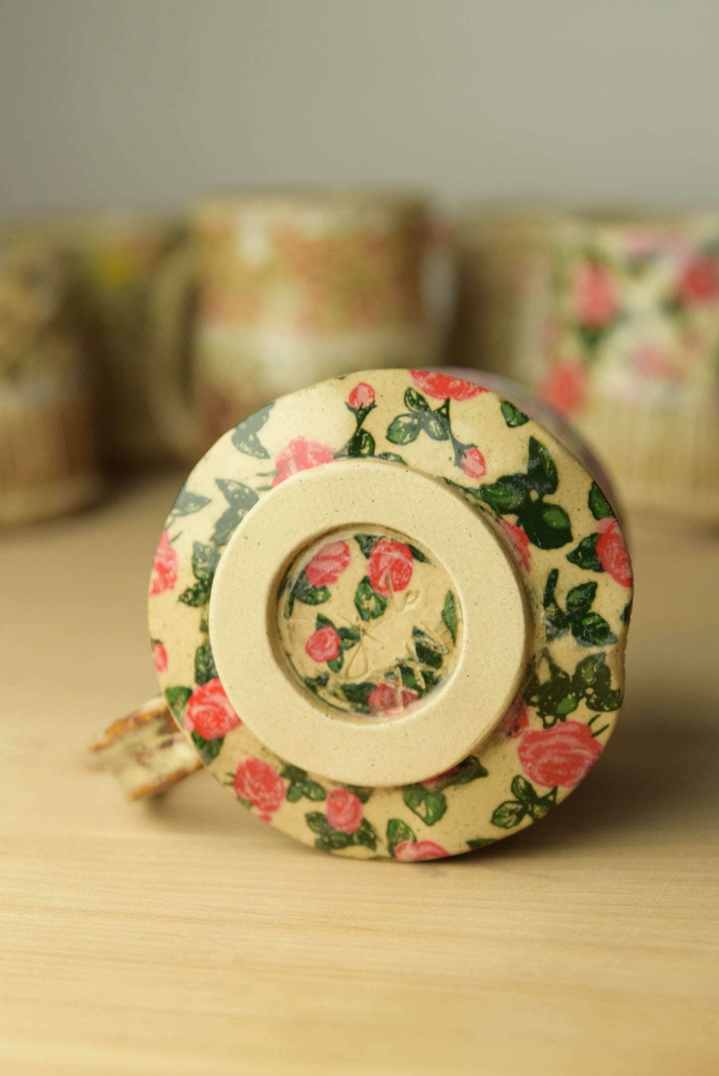 Wheel Thrown Pottery - Cottage Rustic Red Roses Mug