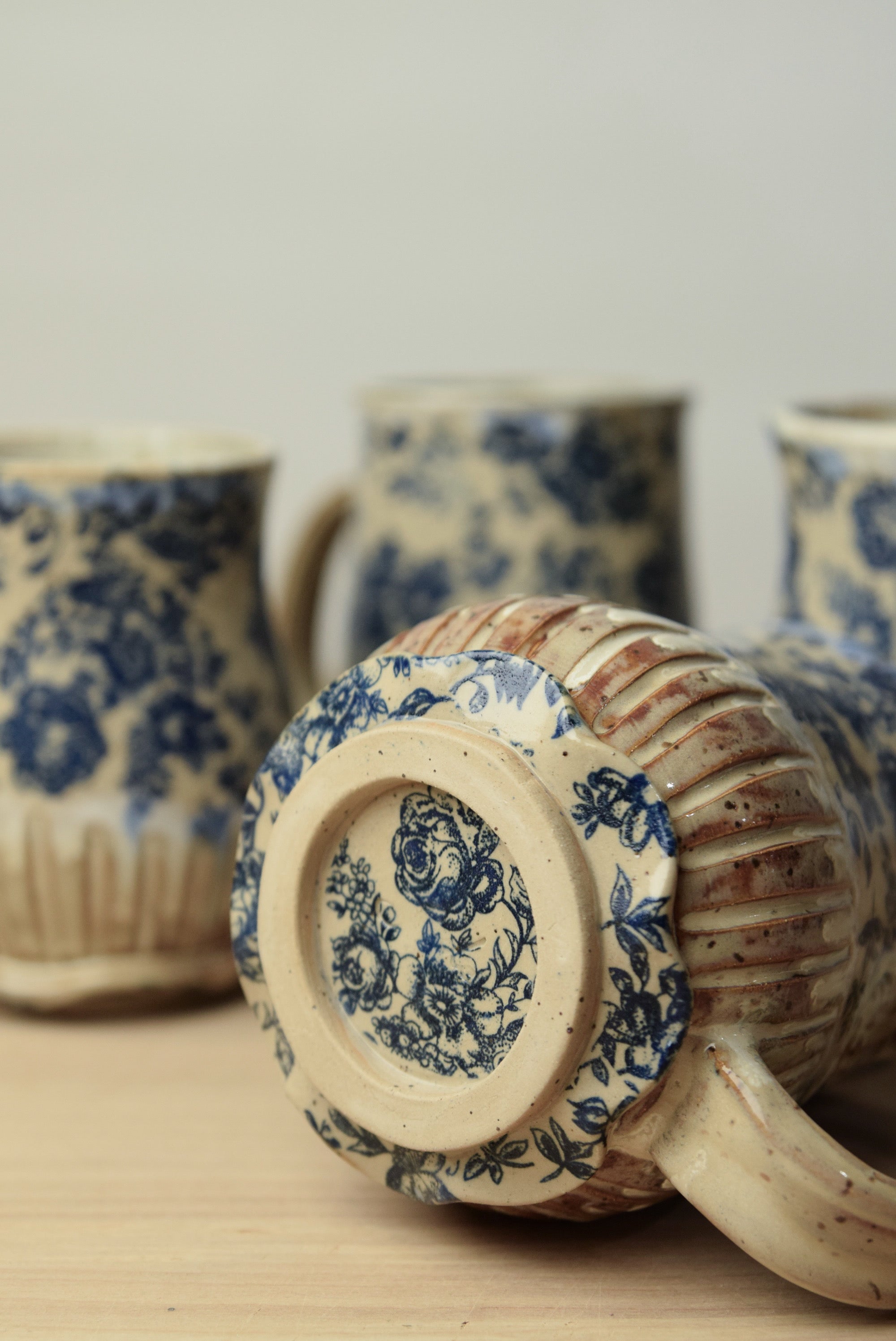 Handmade Blue Floral Cottage Pottery Mug