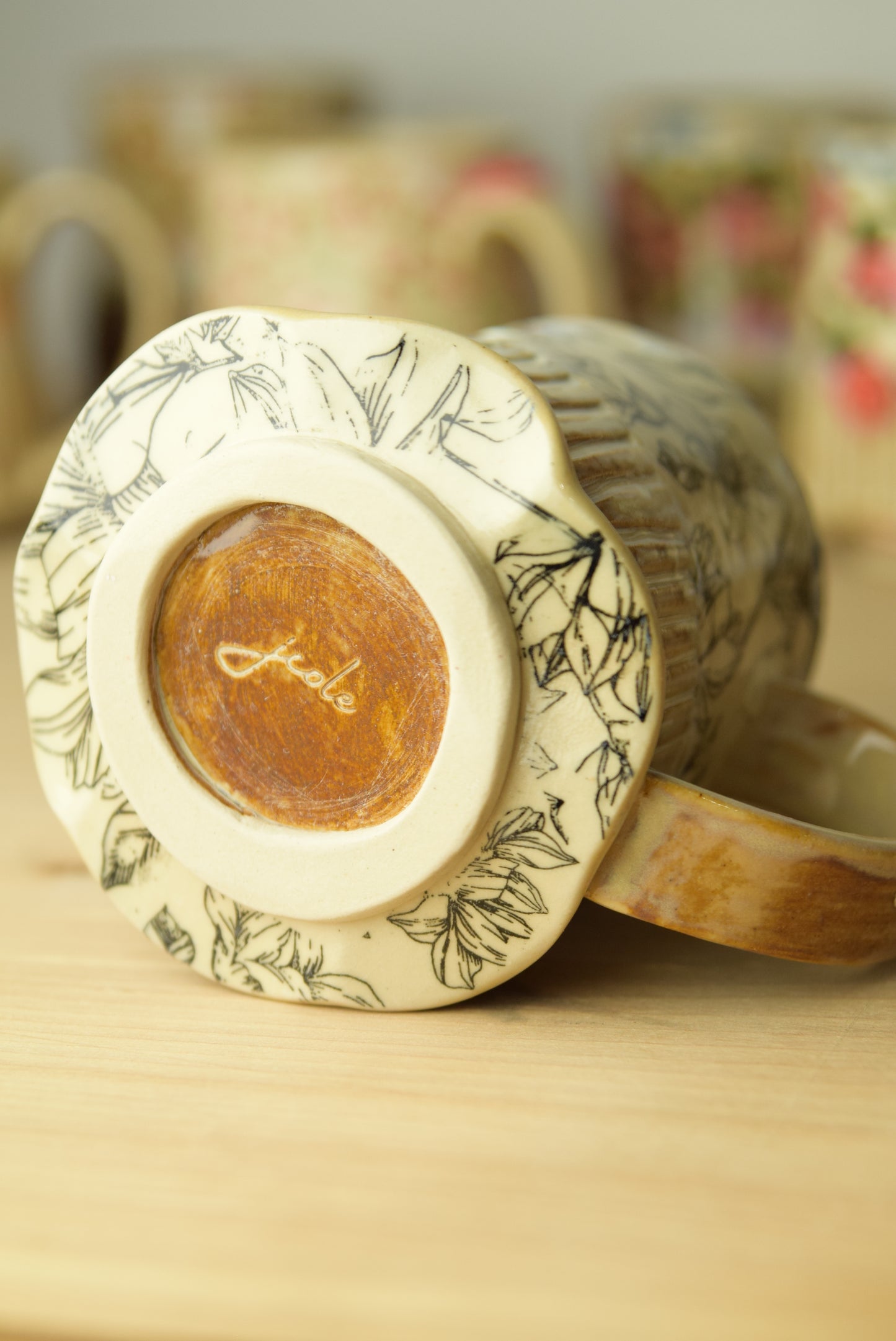 Wheel Thrown Pottery - Cozy Cottage Magnolia Flower Mug
