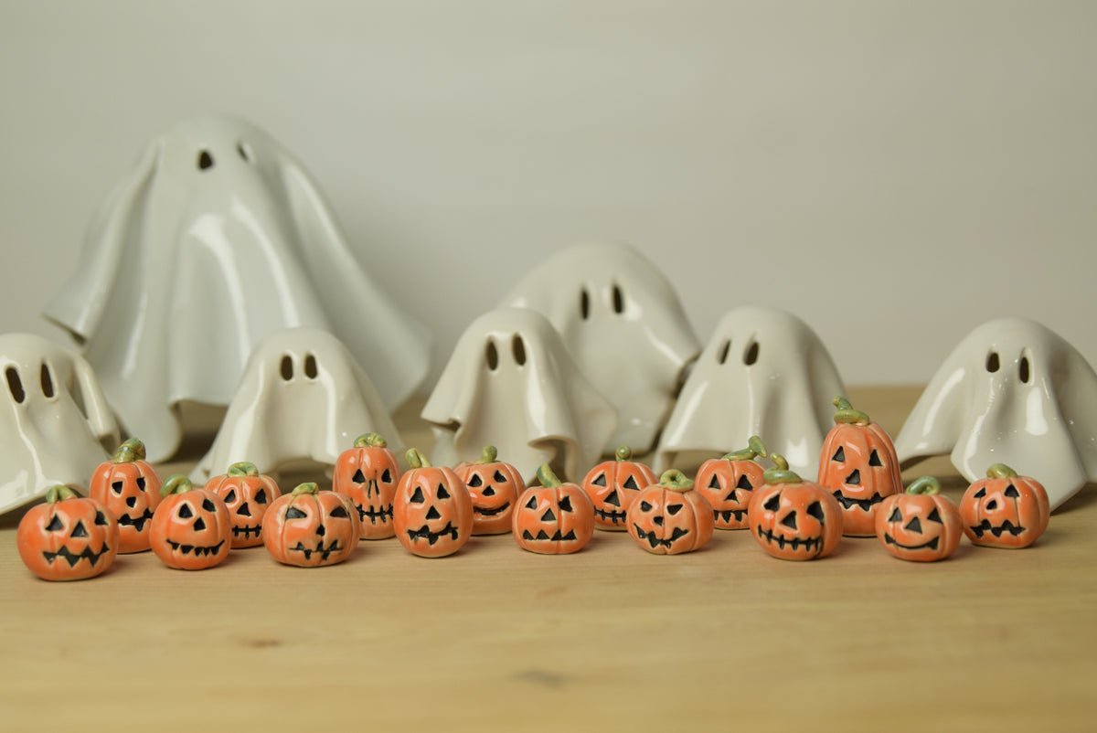 Mini Ceramic Carved Jack-o’-lantern Pumpkins