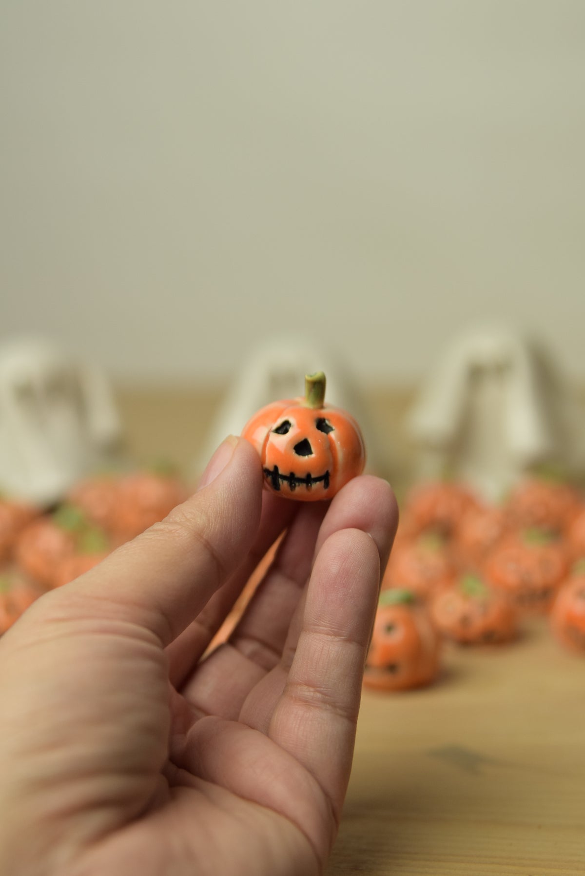 Mini Ceramic Carved Jack-o’-lantern Pumpkins