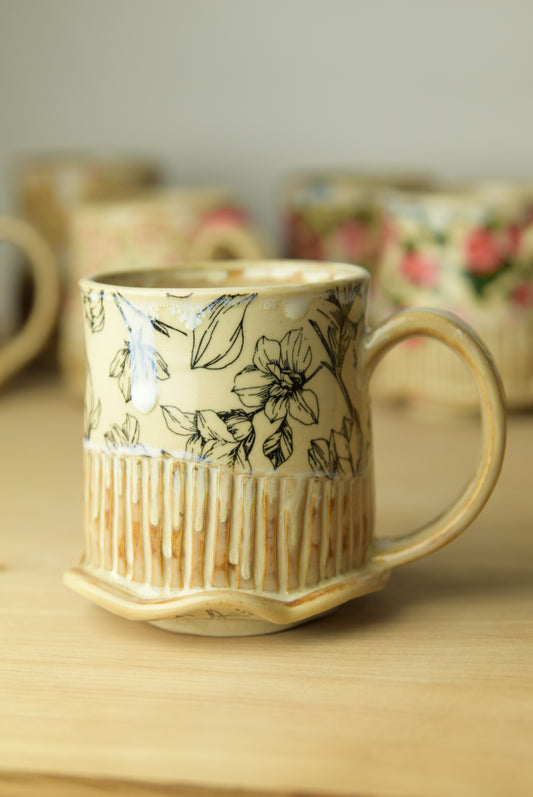 Wheel Thrown Pottery - Cozy Cottage Magnolia Flower Mug