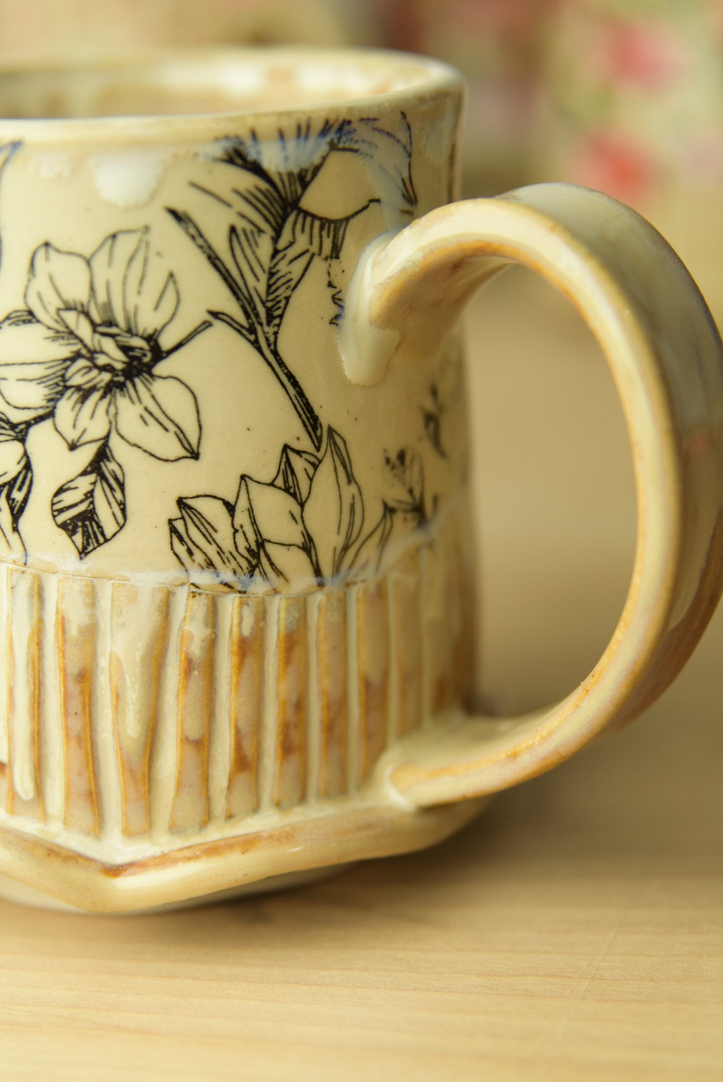 Wheel Thrown Pottery - Cozy Cottage Magnolia Flower Mug
