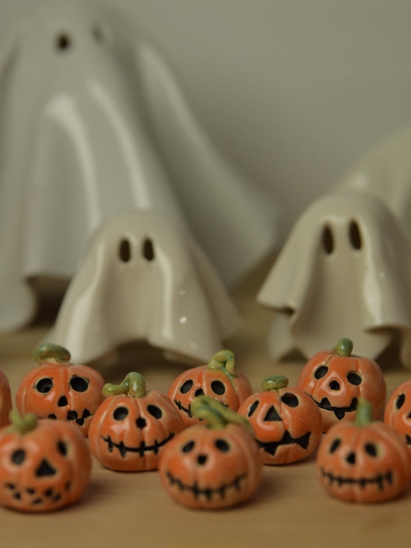 Mini Ceramic Carved Jack-o’-lantern Pumpkins