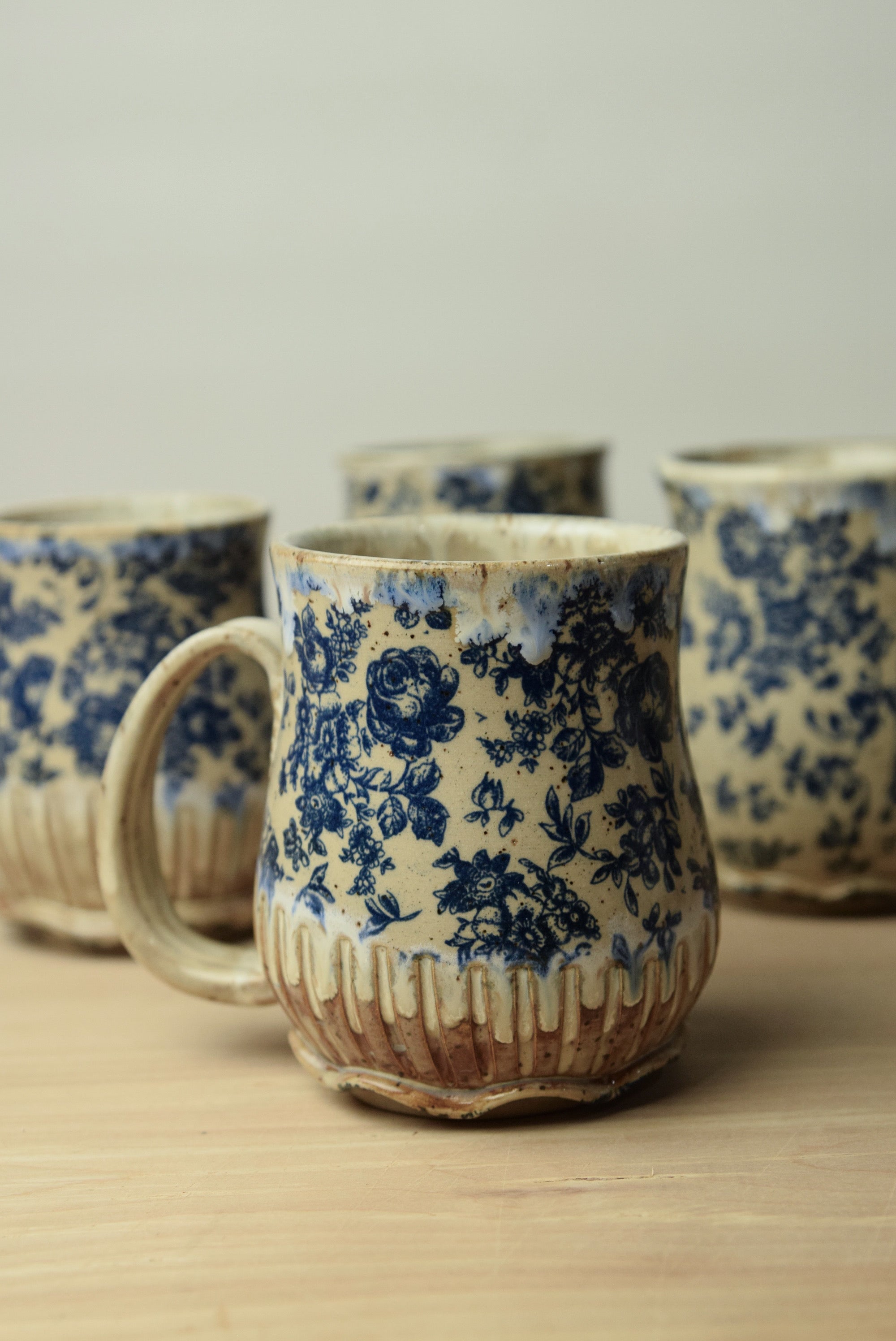 Handmade Blue Floral Cottage Pottery Mug