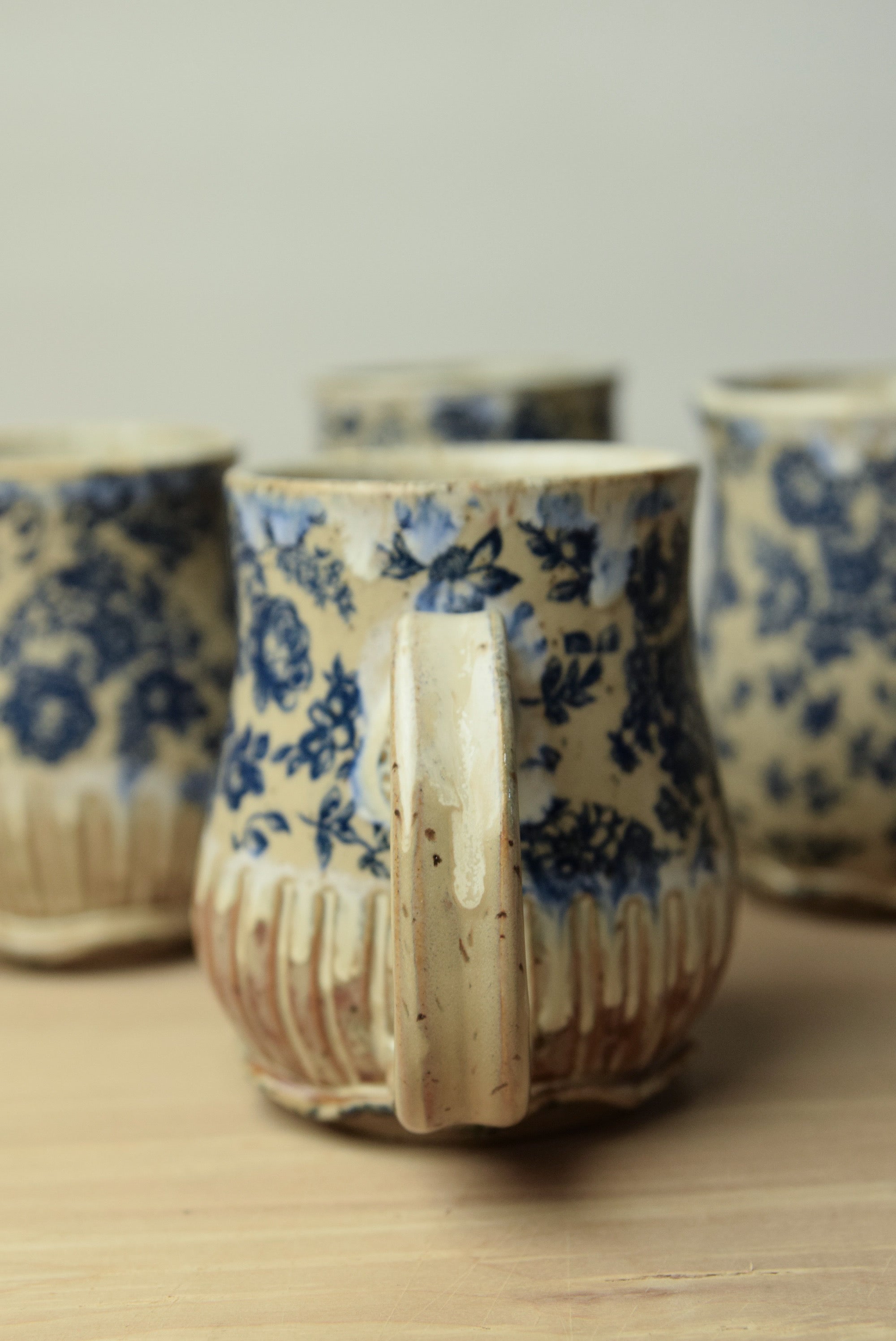 Handmade Blue Floral Cottage Pottery Mug