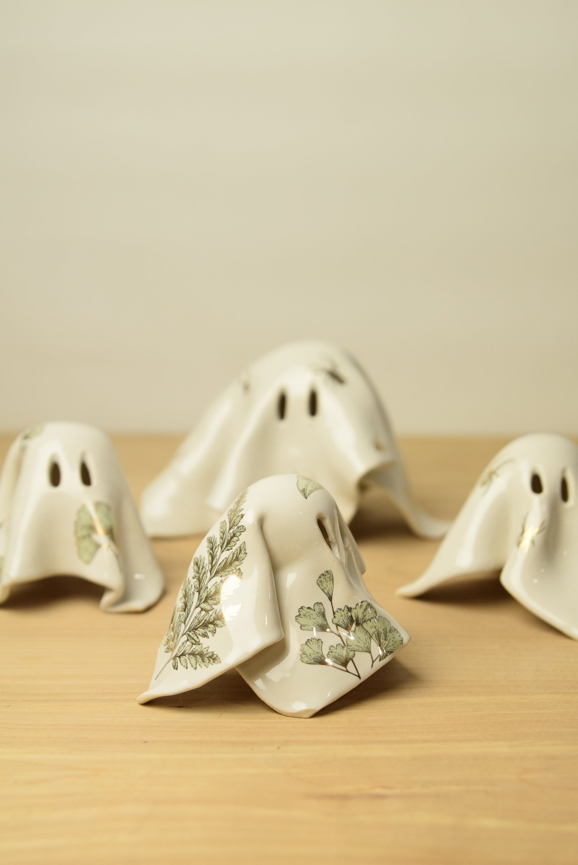 Handmade Ceramic Ghost with 22k Gold Fern Pattern