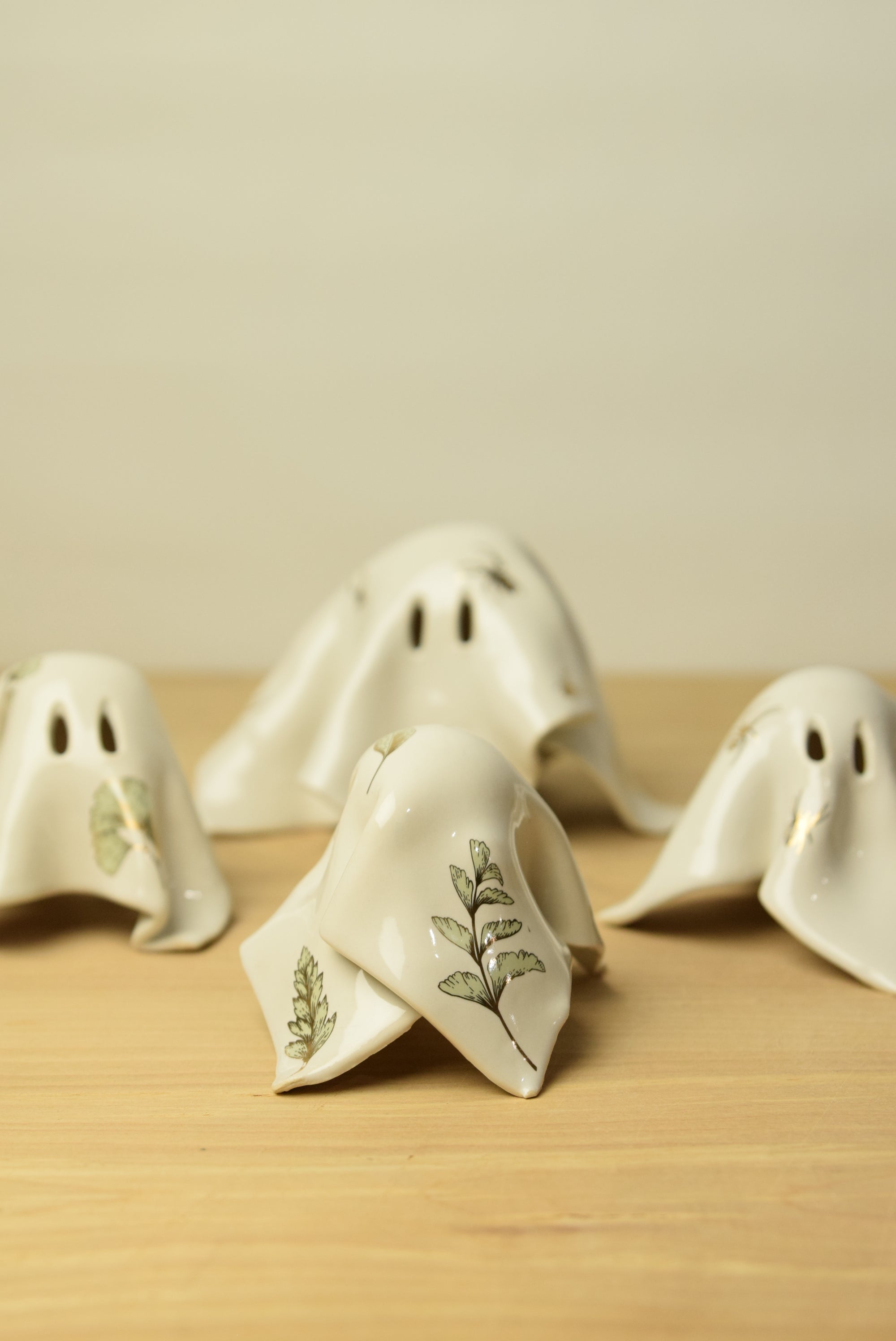 Handmade Ceramic Ghost with 22k Gold Fern Pattern