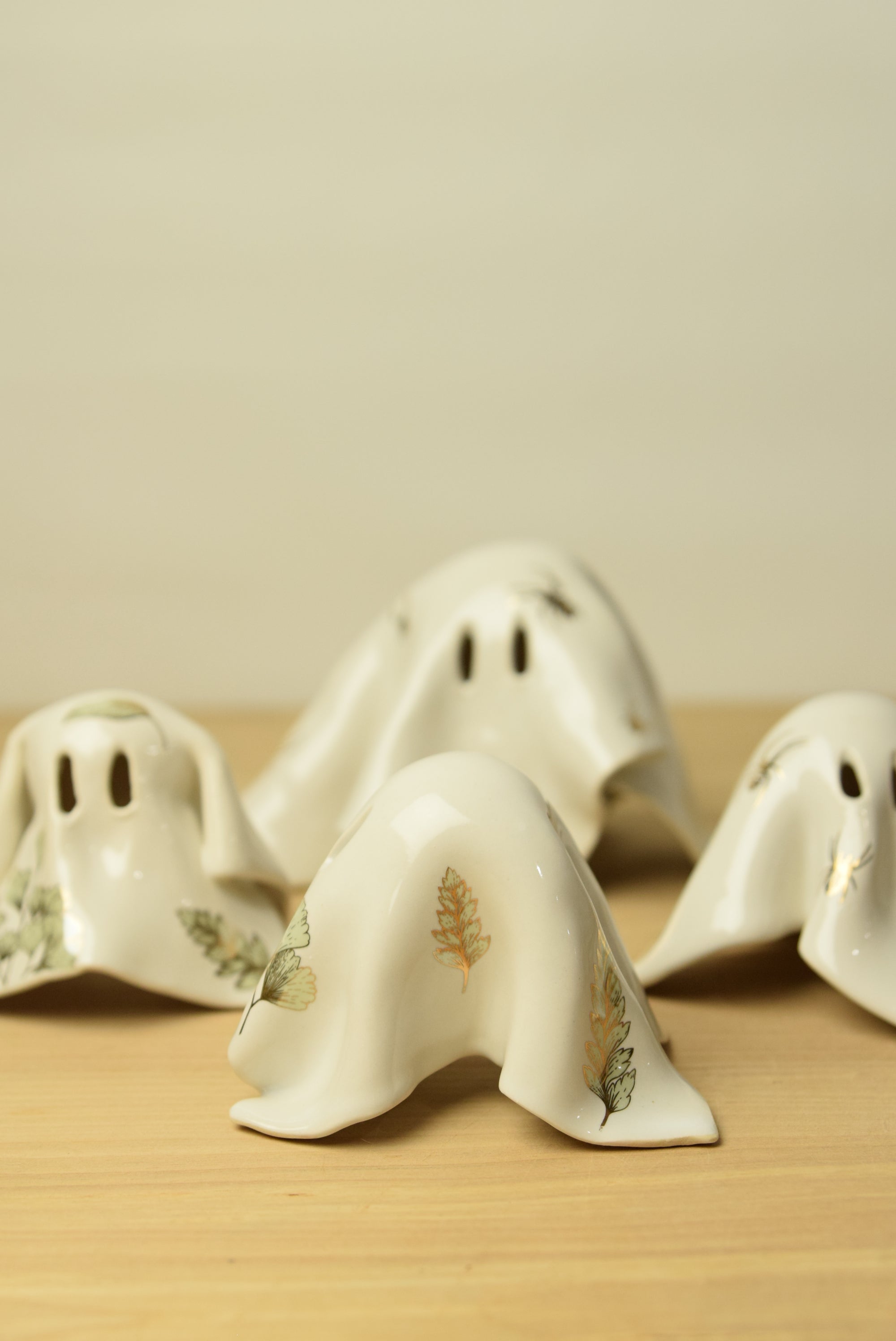 Handmade Ceramic Ghost with 22k Gold Ginko Pattern