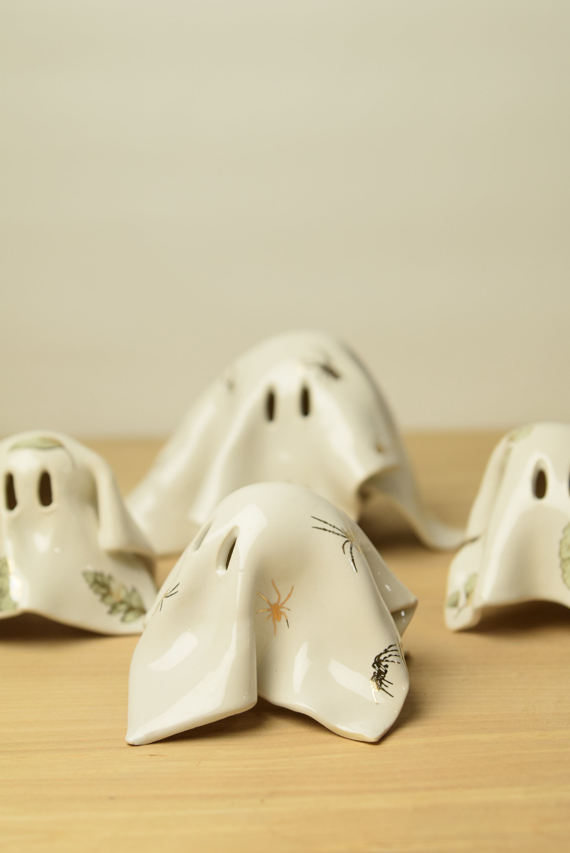 Handmade Ceramic Ghost with 22k Gold Spider Pattern