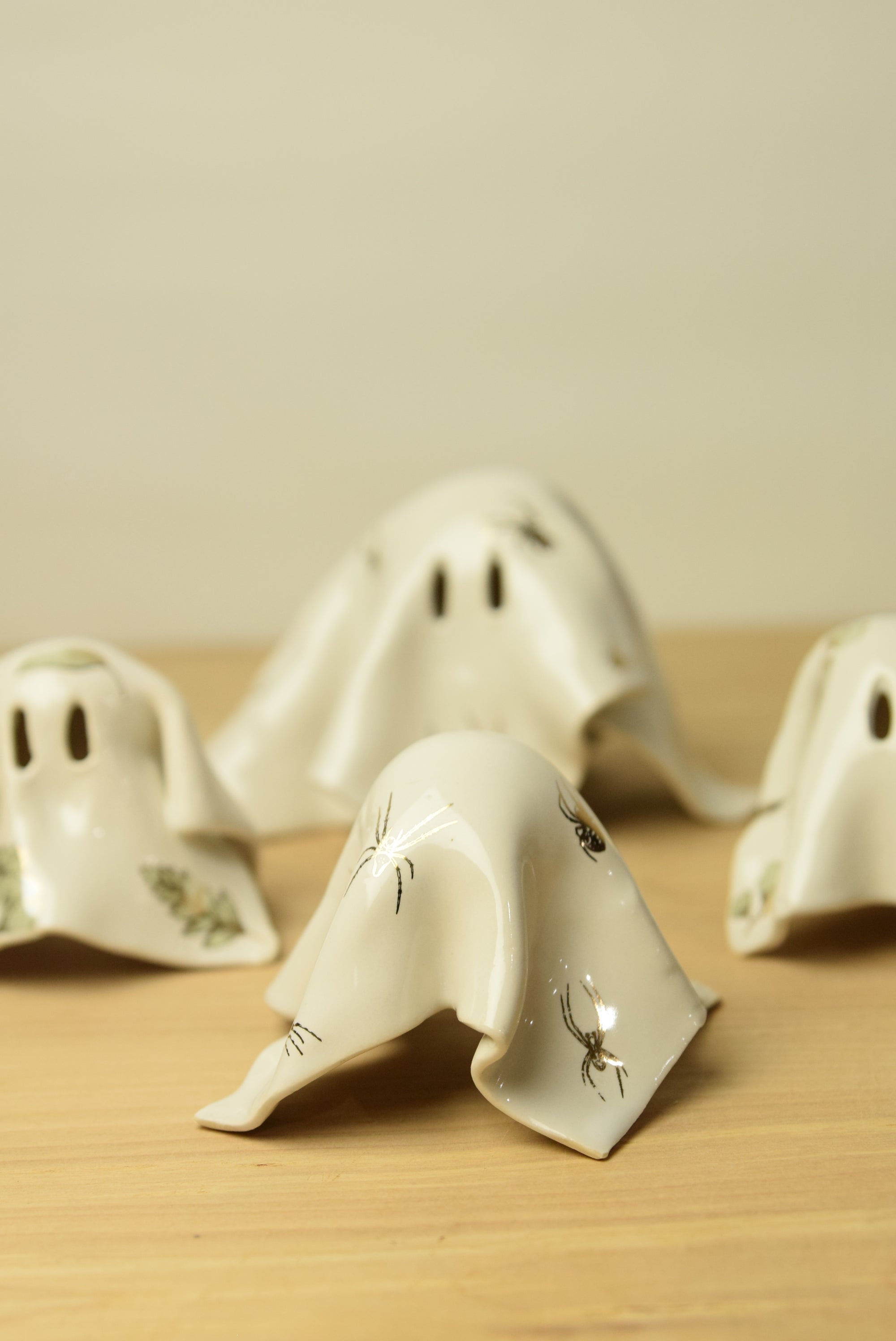 Handmade Ceramic Ghost with 22k Gold Spider Pattern