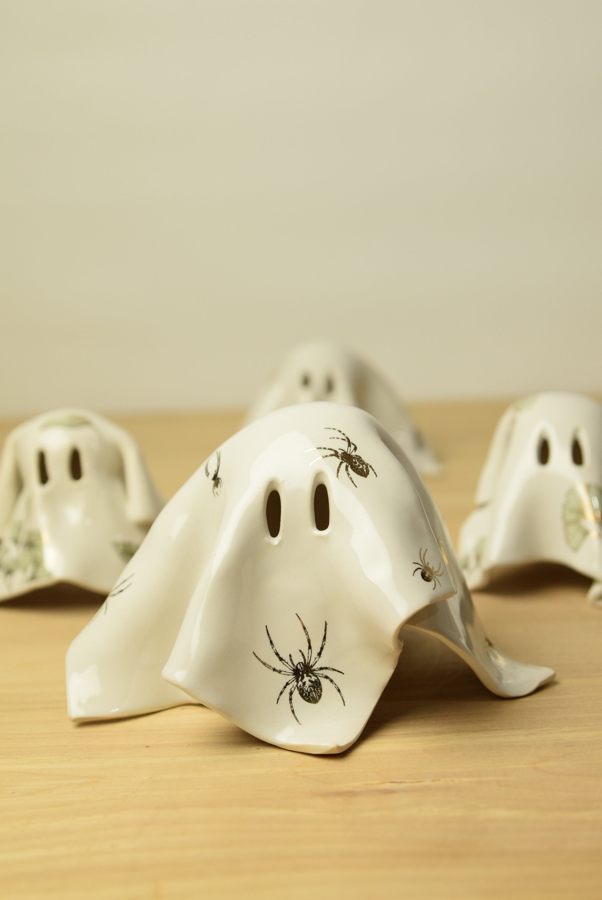 Handmade Ceramic Ghost with 22k Gold Spider Pattern