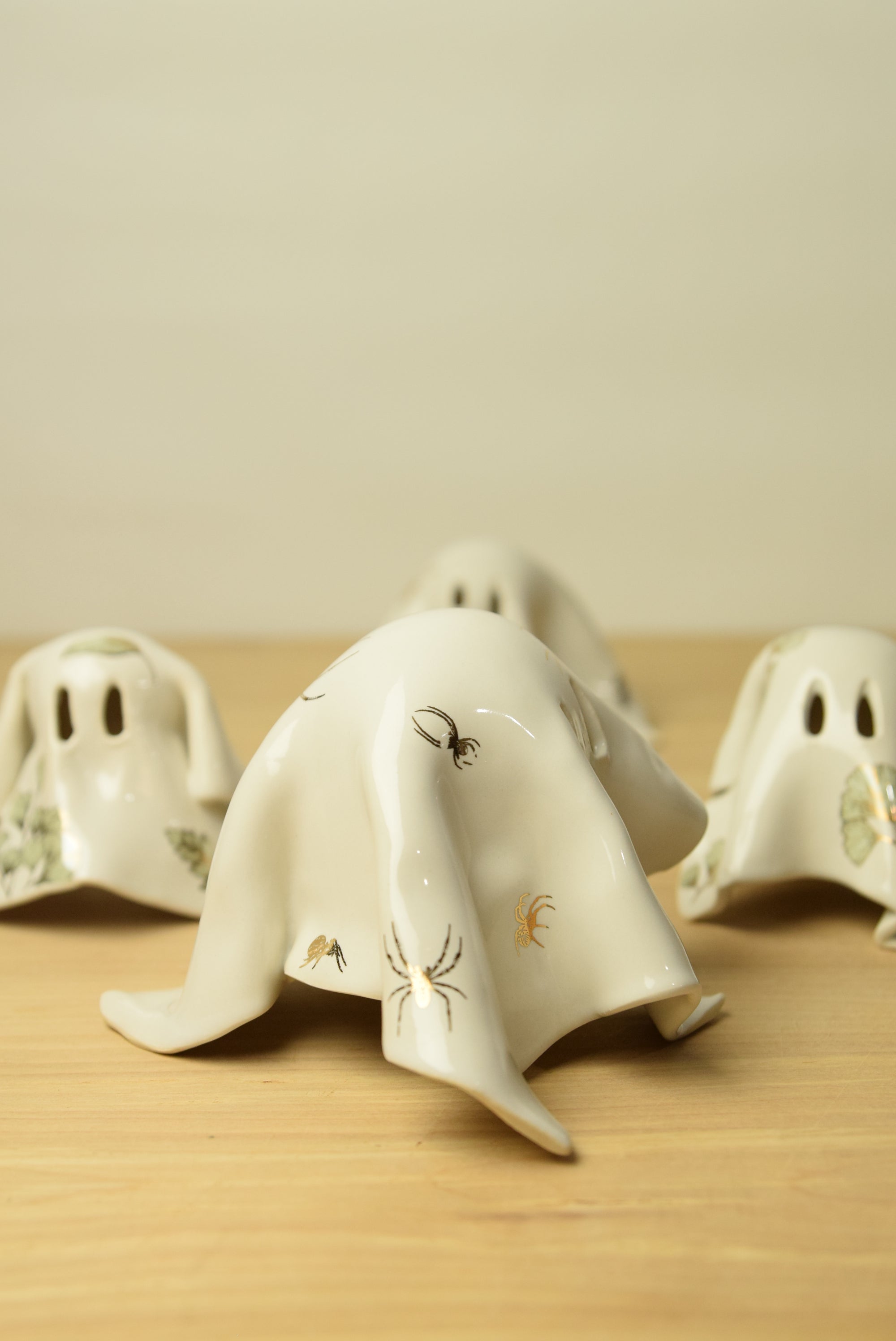 Handmade Ceramic Ghost with 22k Gold Spider Pattern