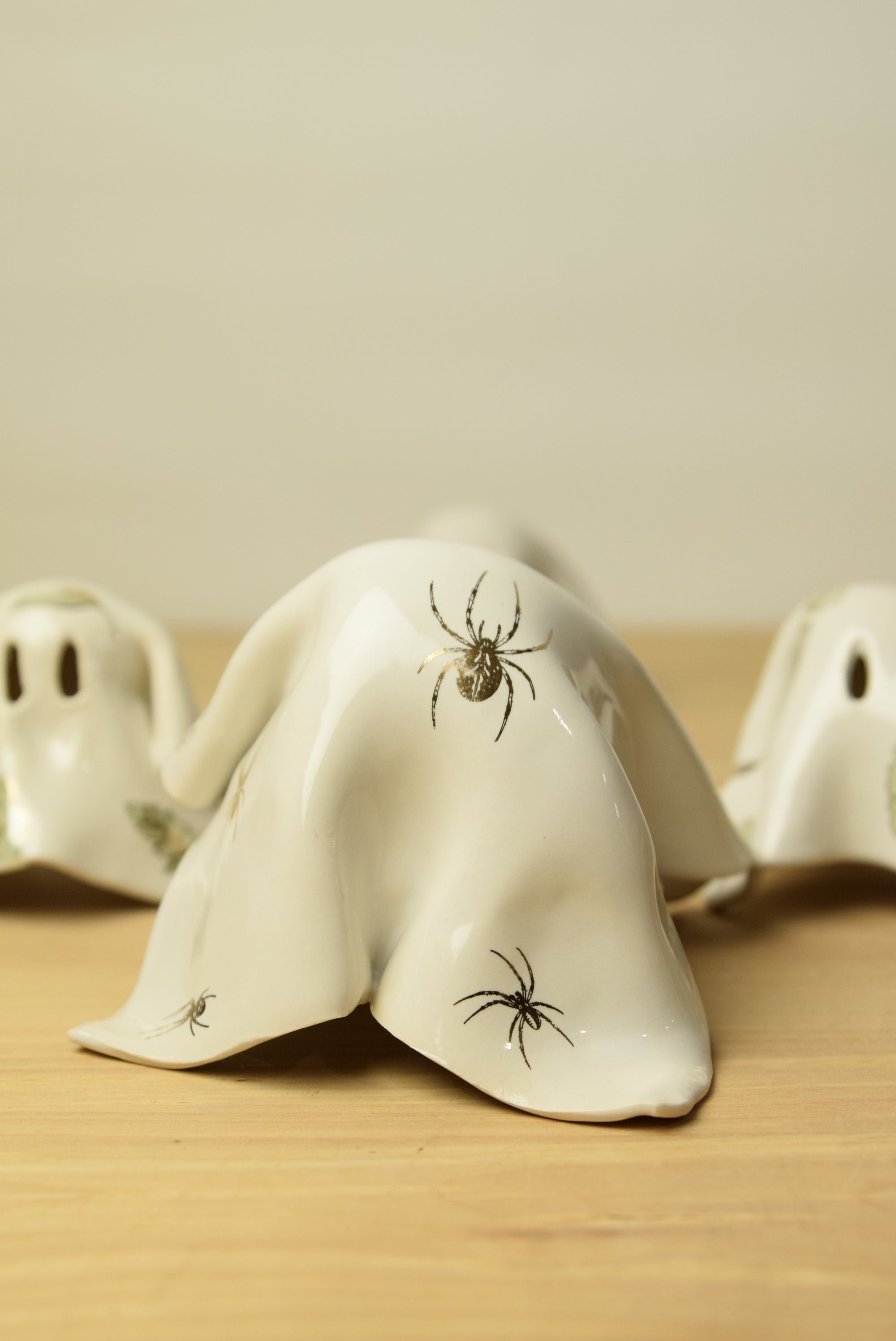 Handmade Ceramic Ghost with 22k Gold Spider Pattern