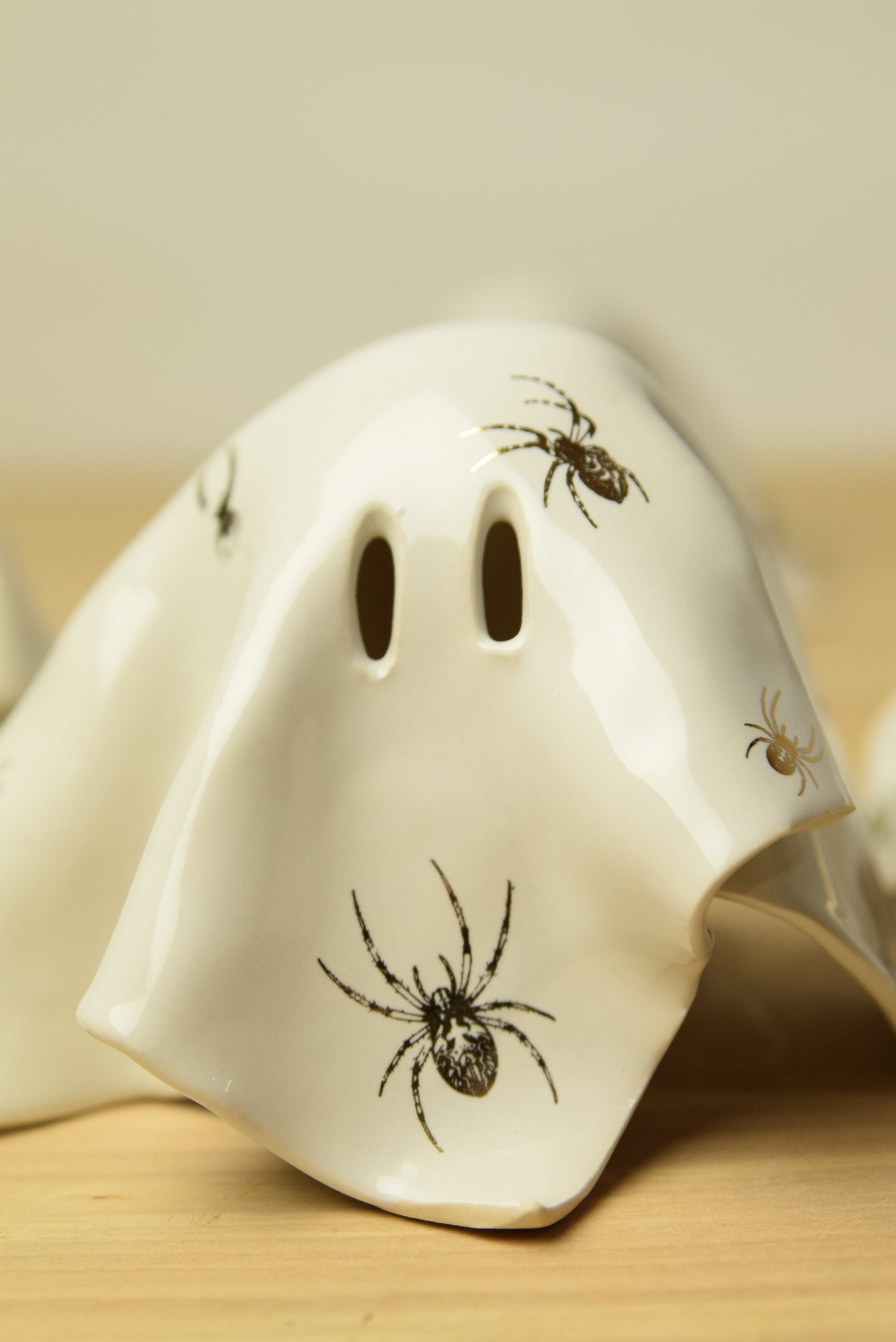 Handmade Ceramic Ghost with 22k Gold Spider Pattern
