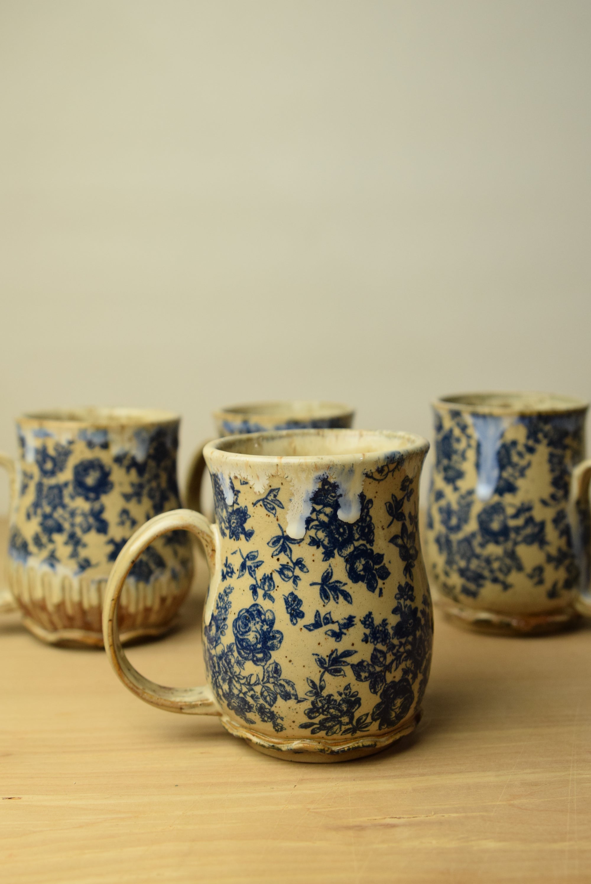 Handmade Blue Roses Cottage Core Mug