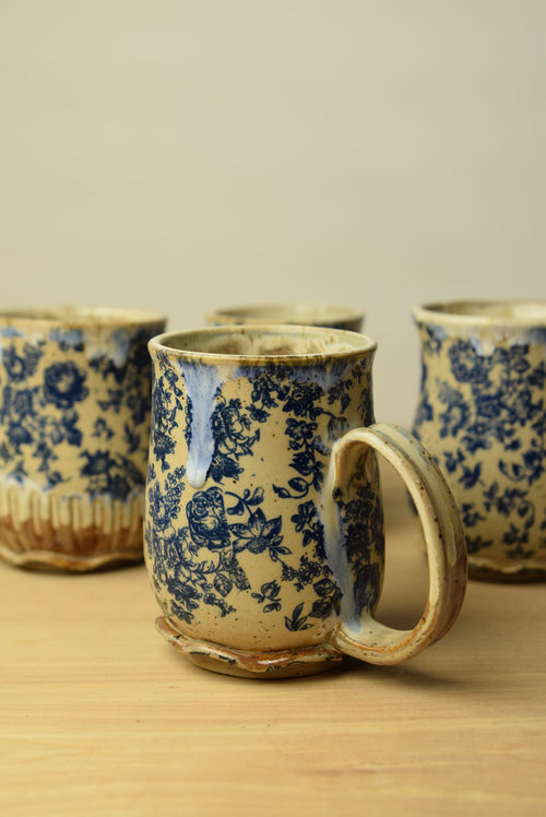 Handmade Blue Roses Cottage Core Mug