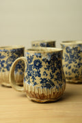 Handmade Blue Floral Cottage Pottery Mug