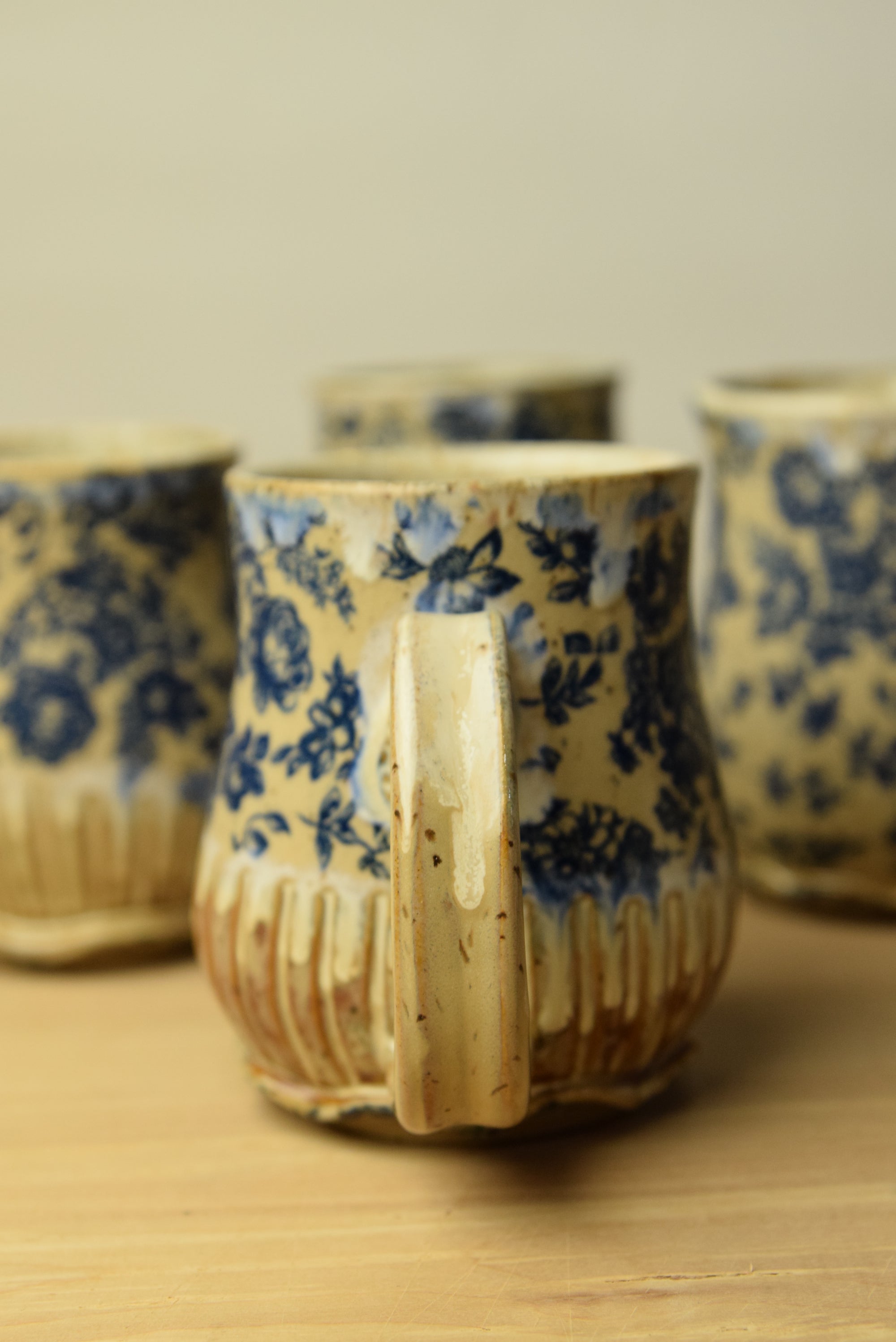 Handmade Blue Floral Cottage Pottery Mug