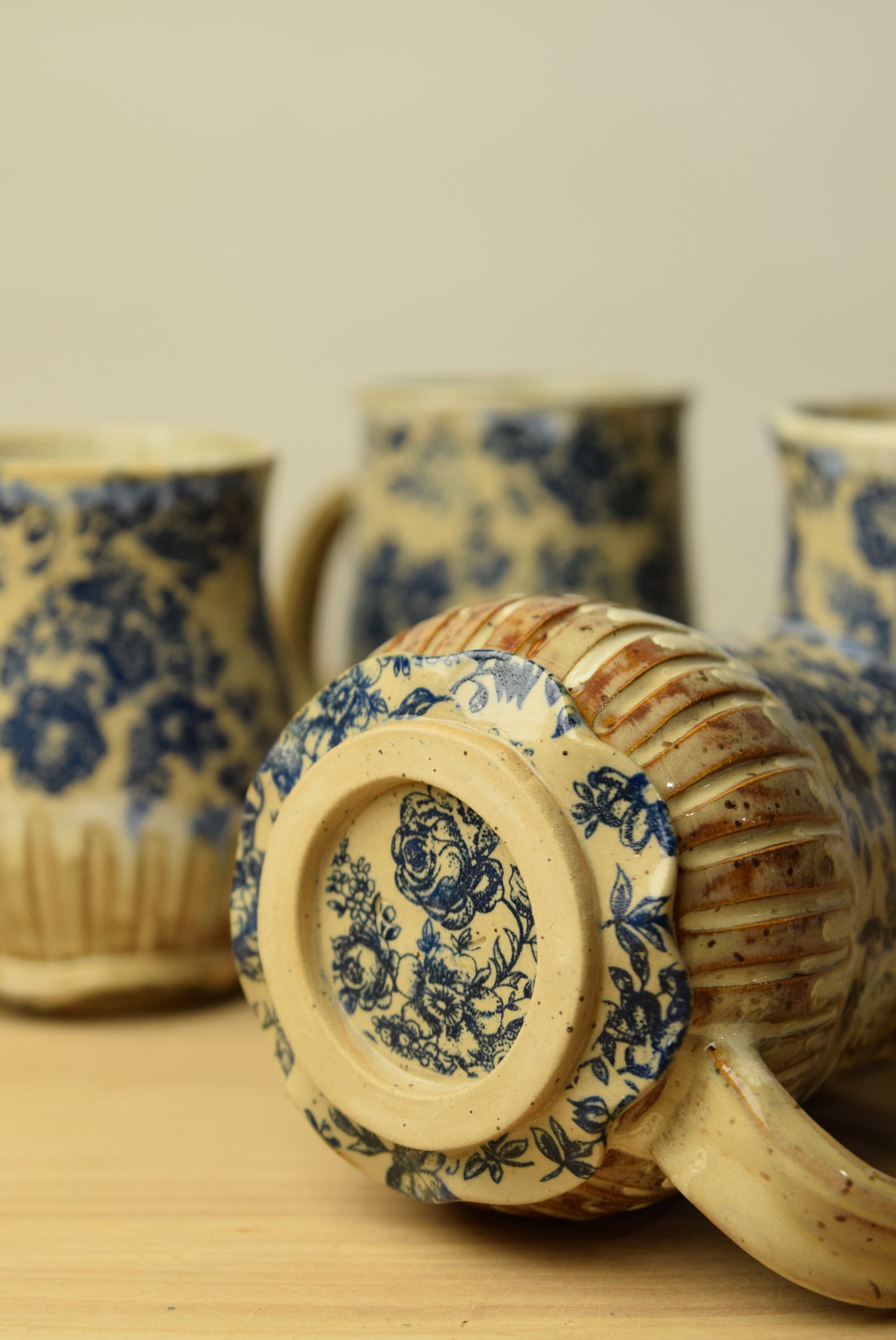 Handmade Blue Floral Cottage Pottery Mug