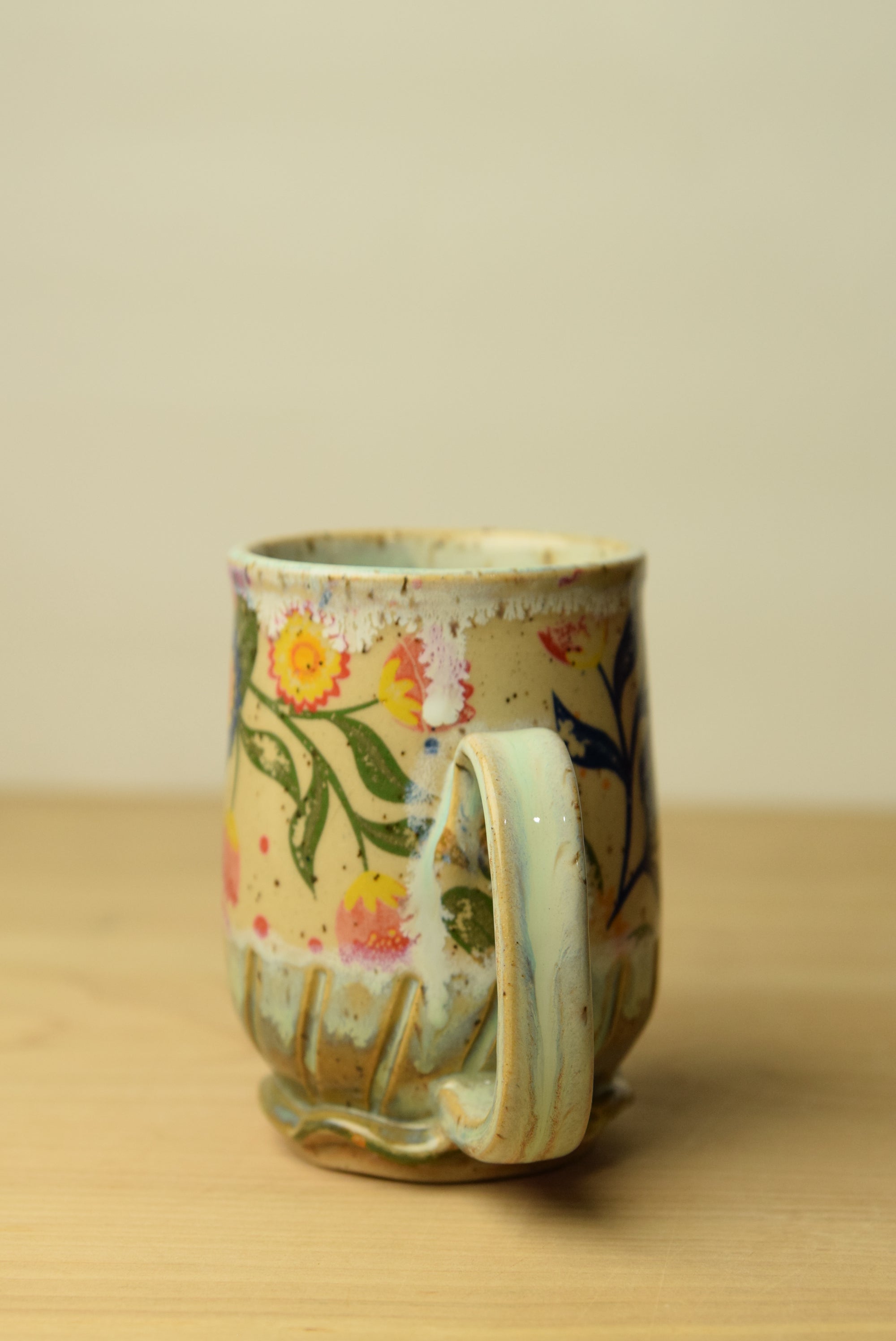 Handmade Pottery Mug with Floral Design