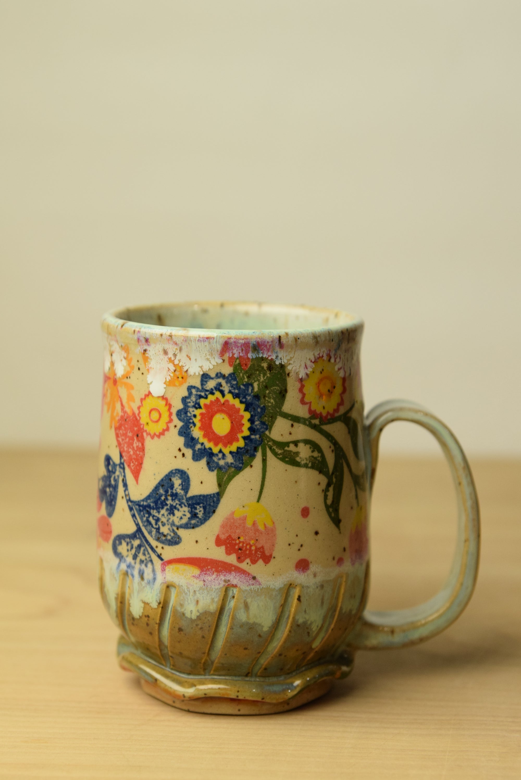Handmade Pottery Mug with Floral Design