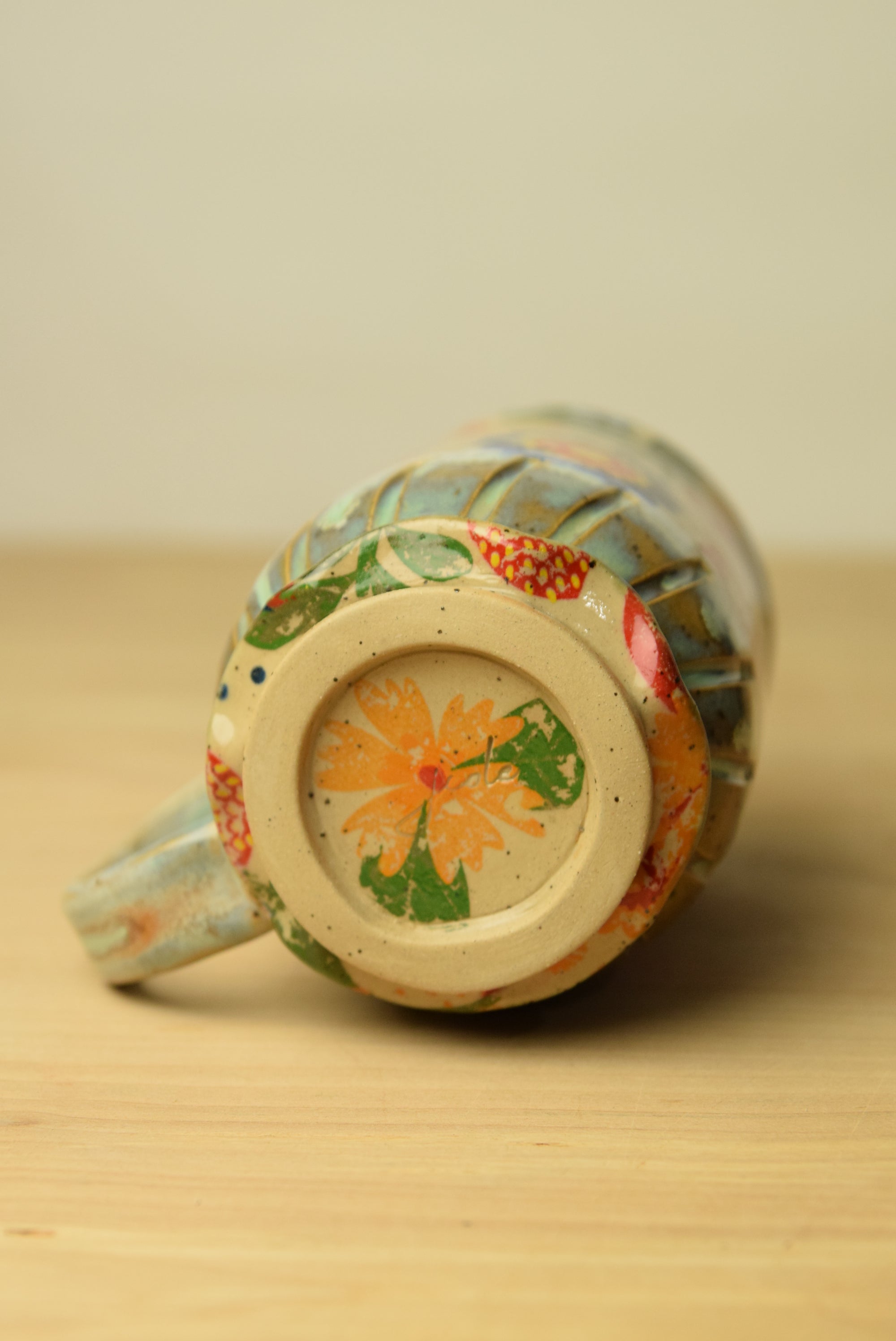 Handmade Pottery Mug with Floral Design