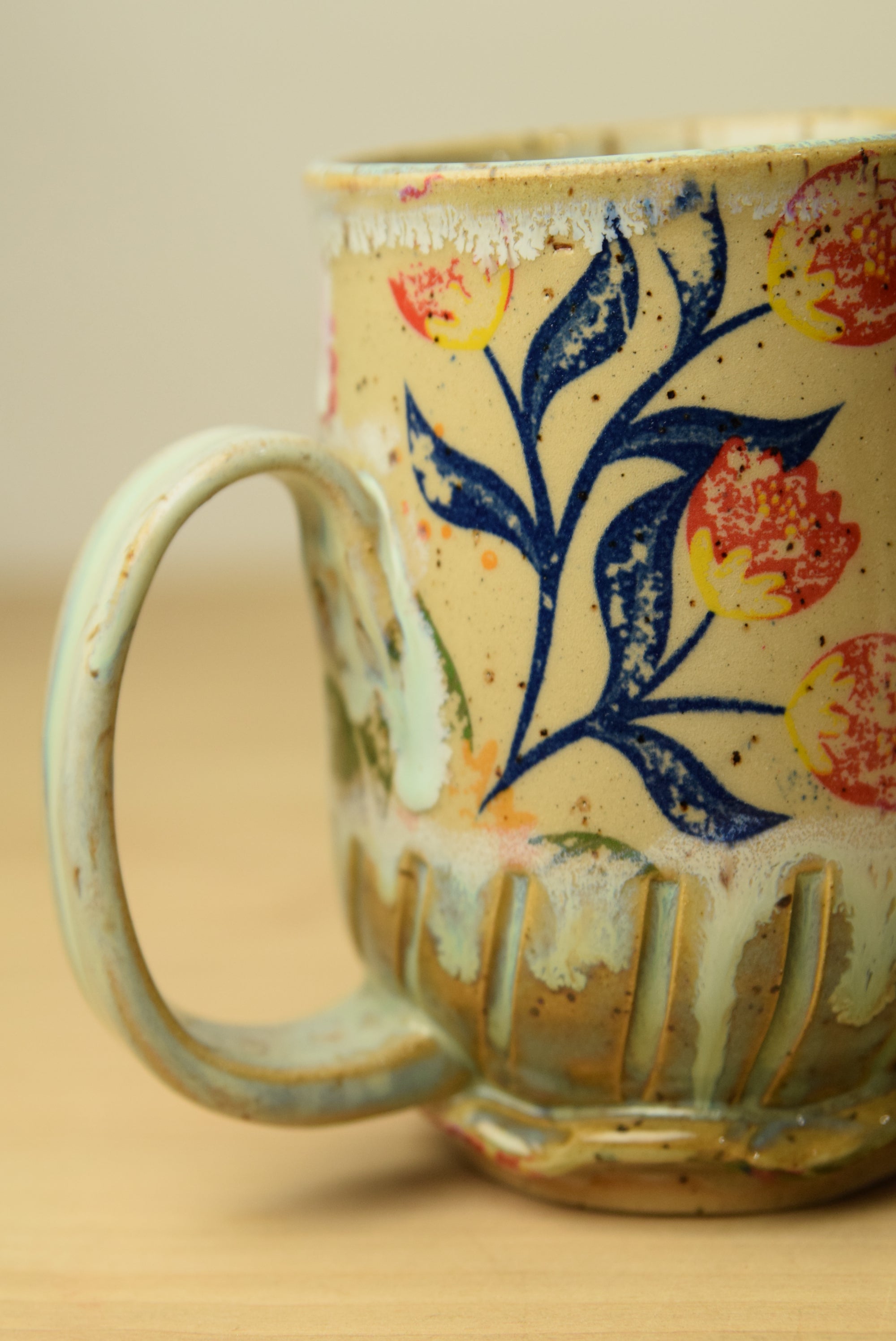 Handmade Pottery Mug with Floral Design