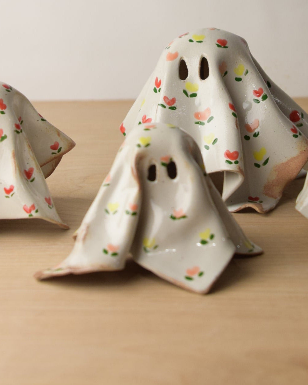 Handmade Ceramic Ghost Decor Floral Pattern