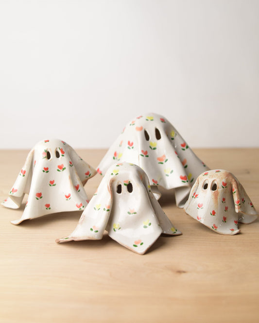 Handmade Ceramic Ghost Decor Floral Pattern