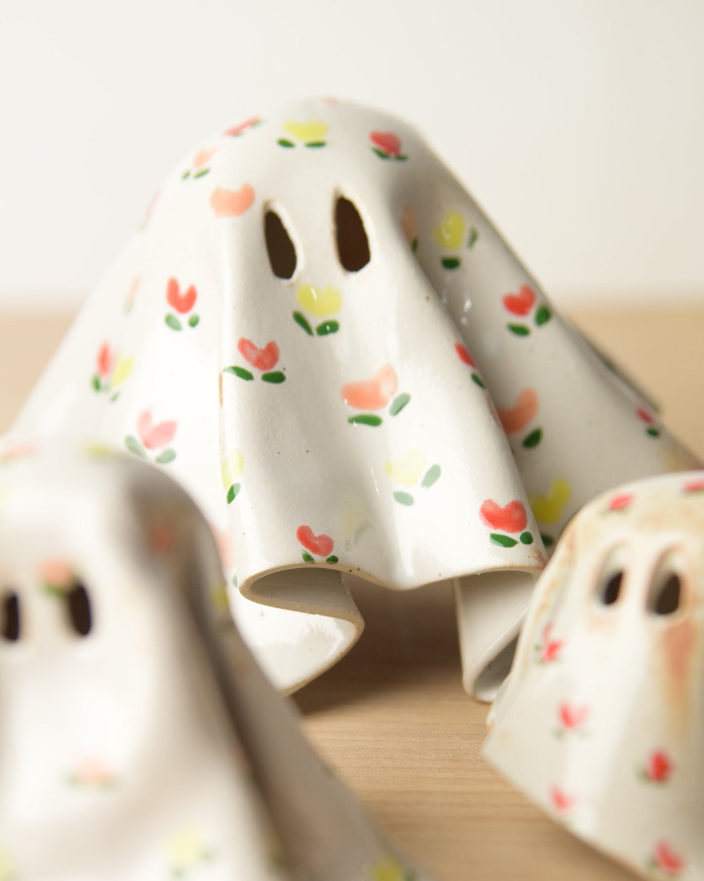 Handmade Ceramic Ghost Decor Floral Pattern