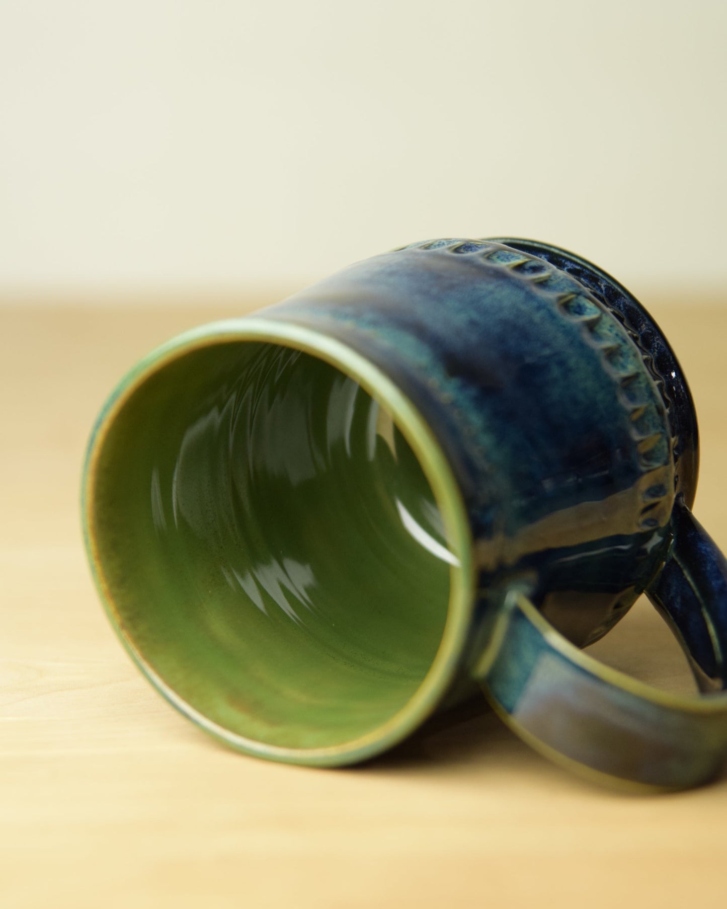 Deep Blue and Green - Wheel Thrown Carved Ceramic Coffee Mug