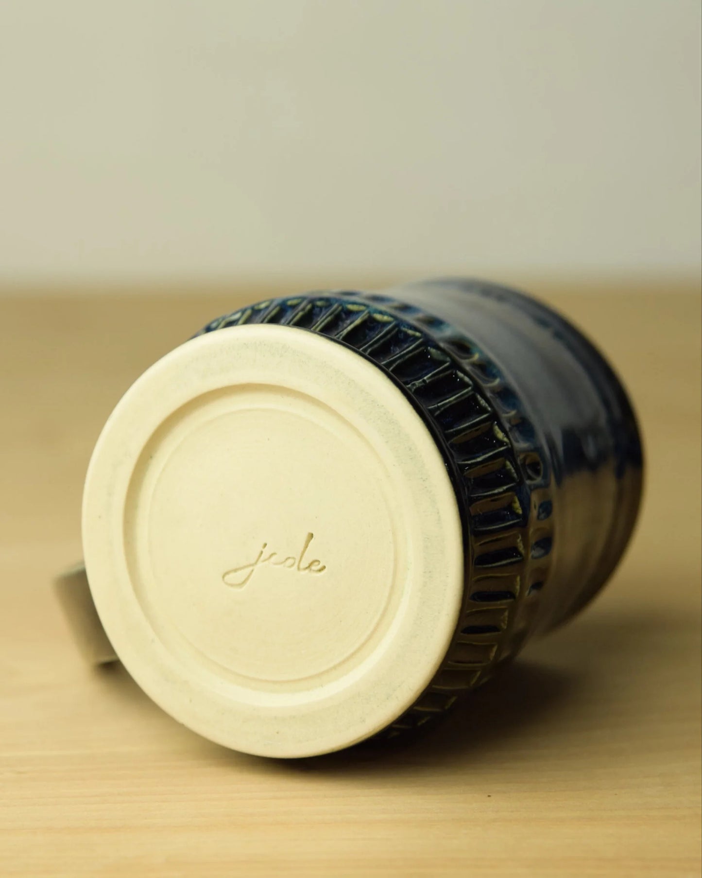 Deep Blue and Green - Wheel Thrown Carved Ceramic Coffee Mug