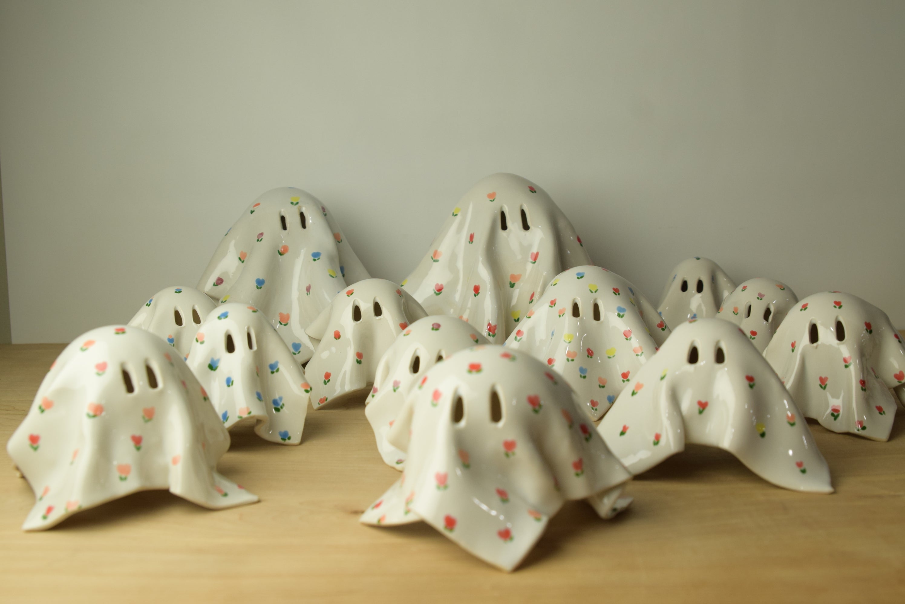 Handmade Ceramic Ghost with Cottage Floral Pattern