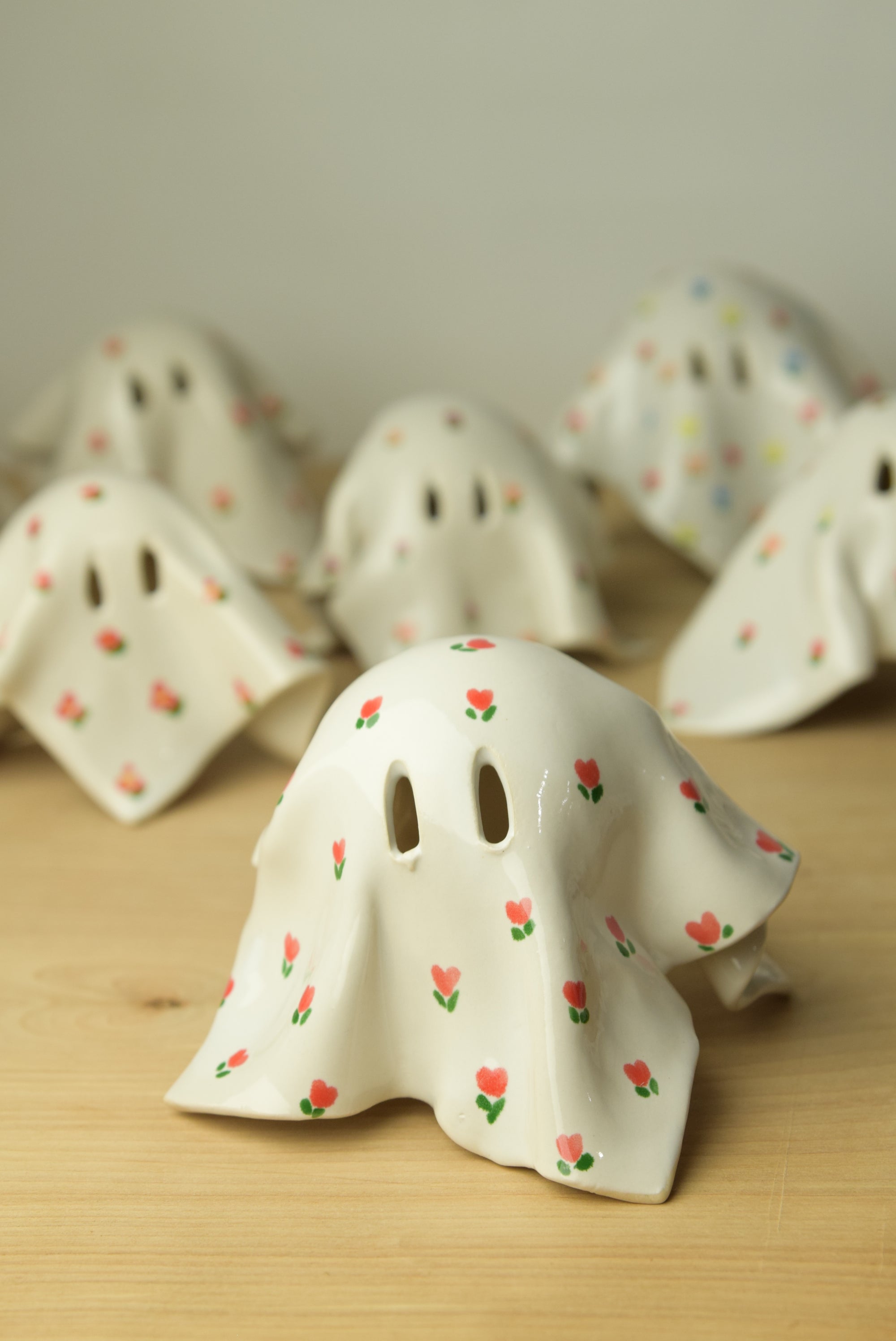 Handmade Ceramic Ghost with Cottage Floral Pattern