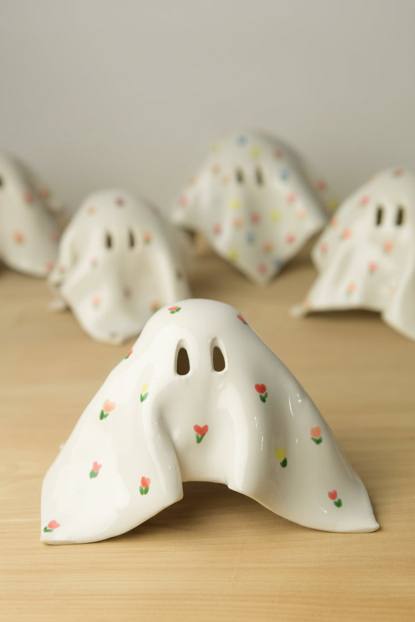 Handmade Ceramic Ghost with Cottage Floral Pattern