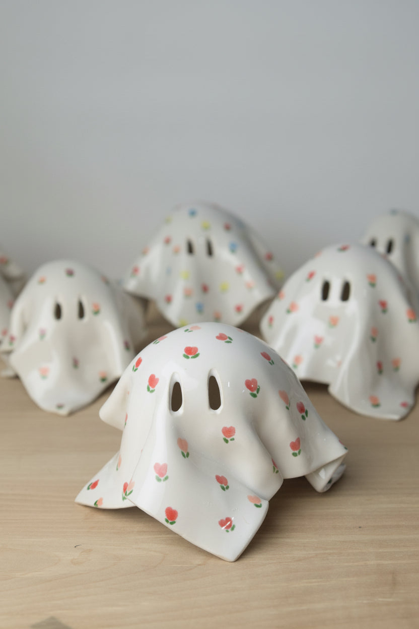 Handmade Ceramic Ghost with Cottage Floral Pattern