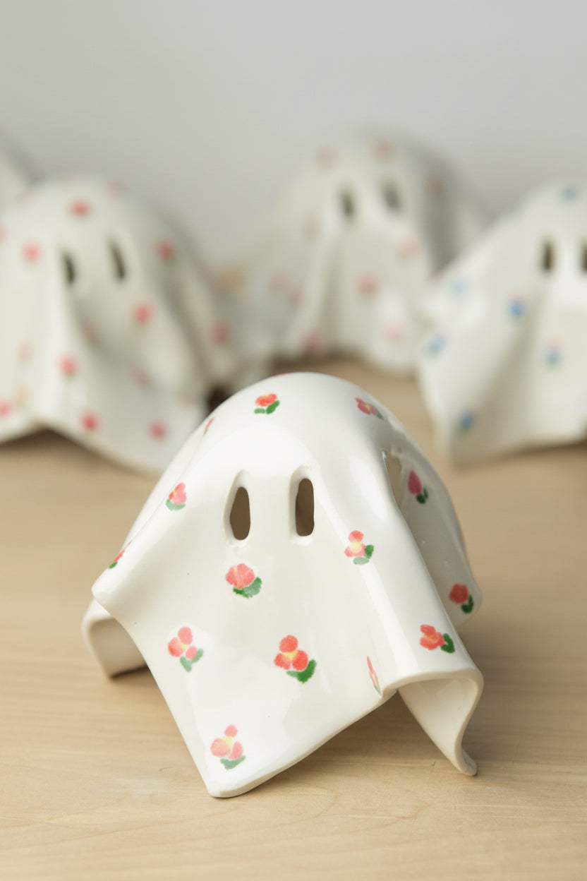 Handmade Ceramic Ghost with Cottage Floral Pattern
