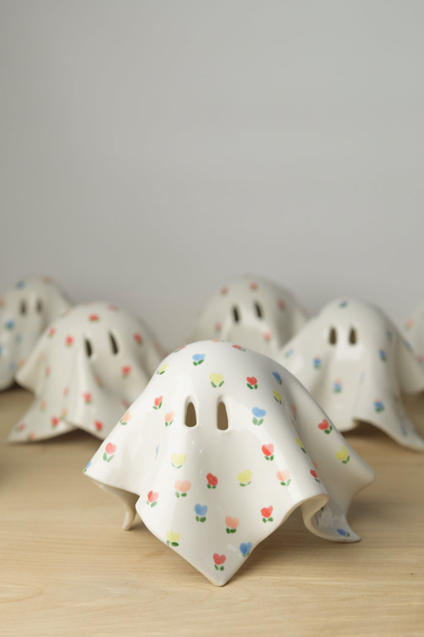 Handmade Ceramic Ghost with Cottage Floral Pattern