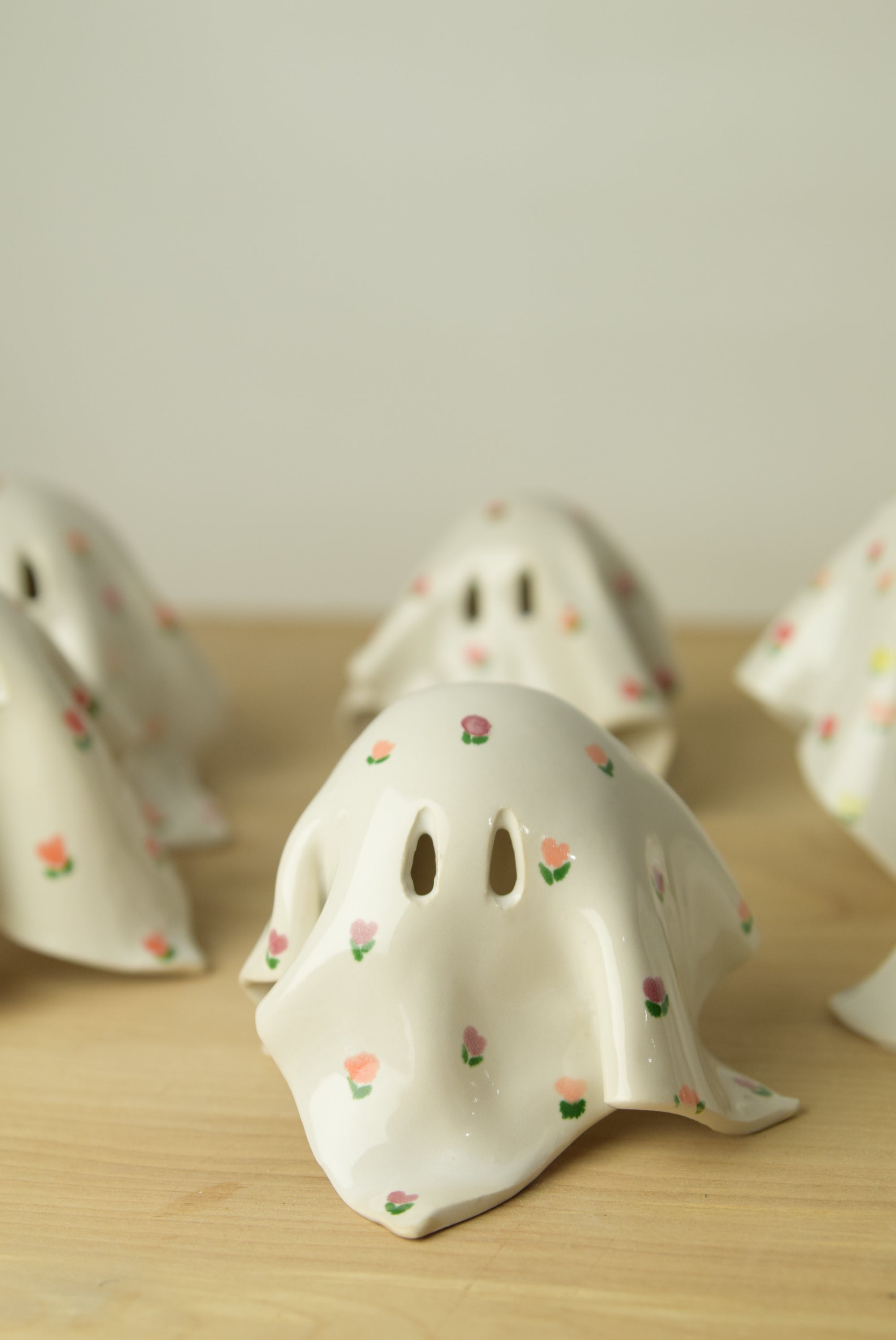 Handmade Ceramic Ghost with Cottage Floral Pattern