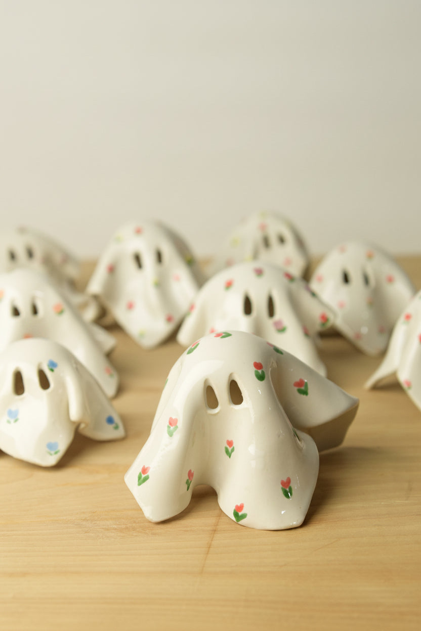 Handmade Ceramic Ghost with Cottage Floral Pattern