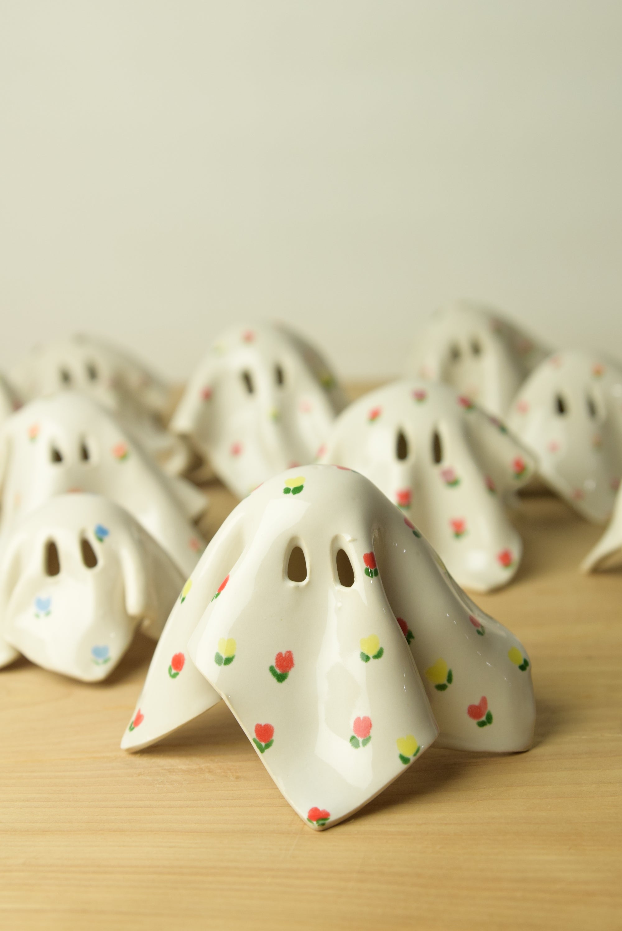 Handmade Ceramic Ghost with Cottage Floral Pattern