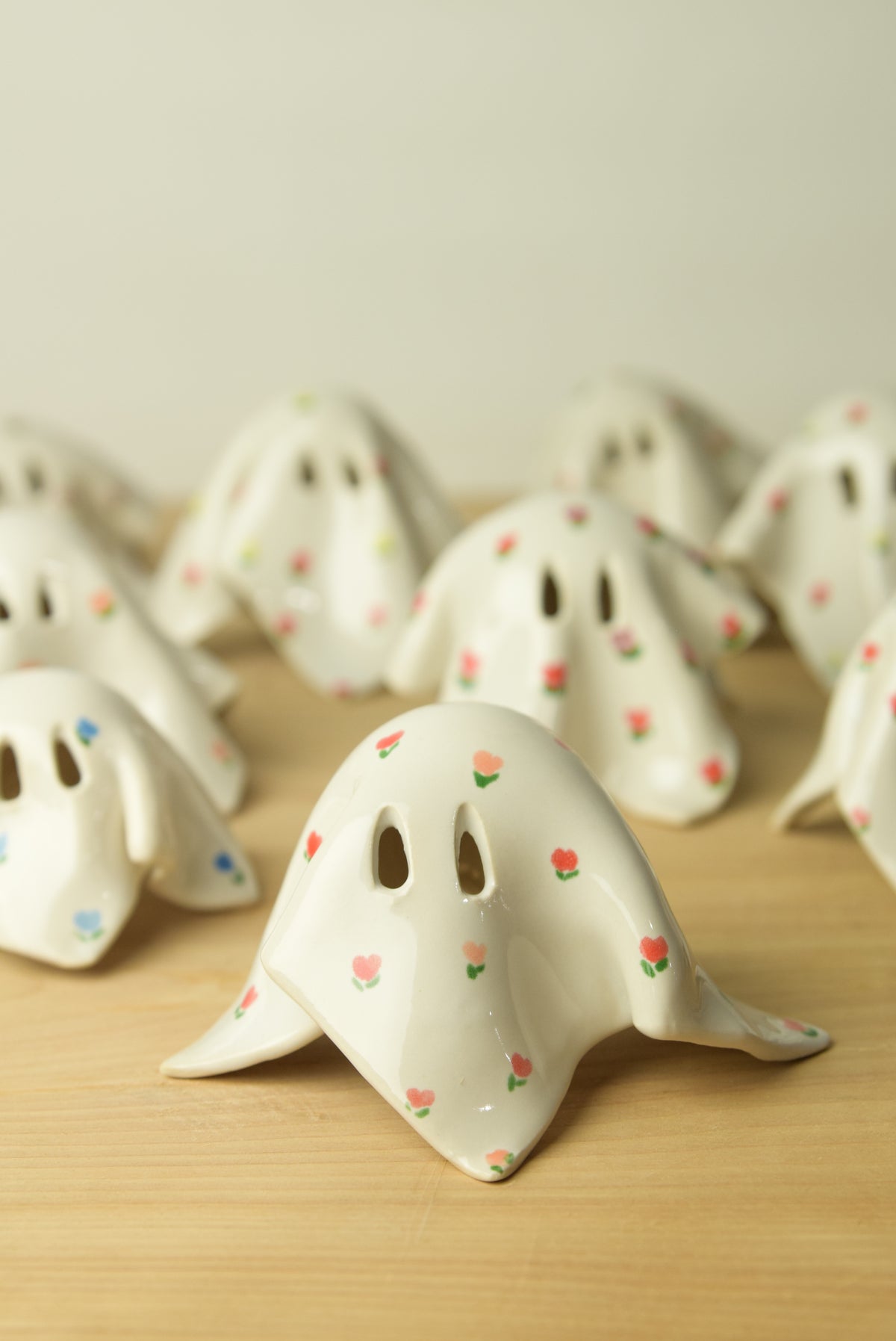 Handmade Ceramic Ghost with Cottage Floral Pattern