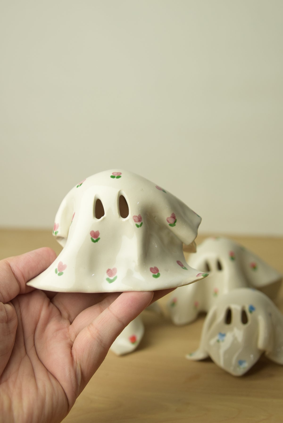 Handmade Ceramic Ghost with Cottage Floral Pattern