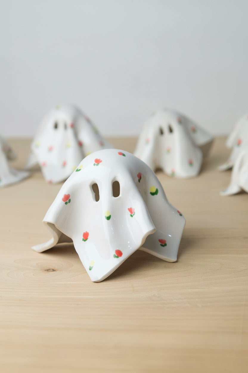 Handmade Ceramic Ghost with Cottage Floral Pattern