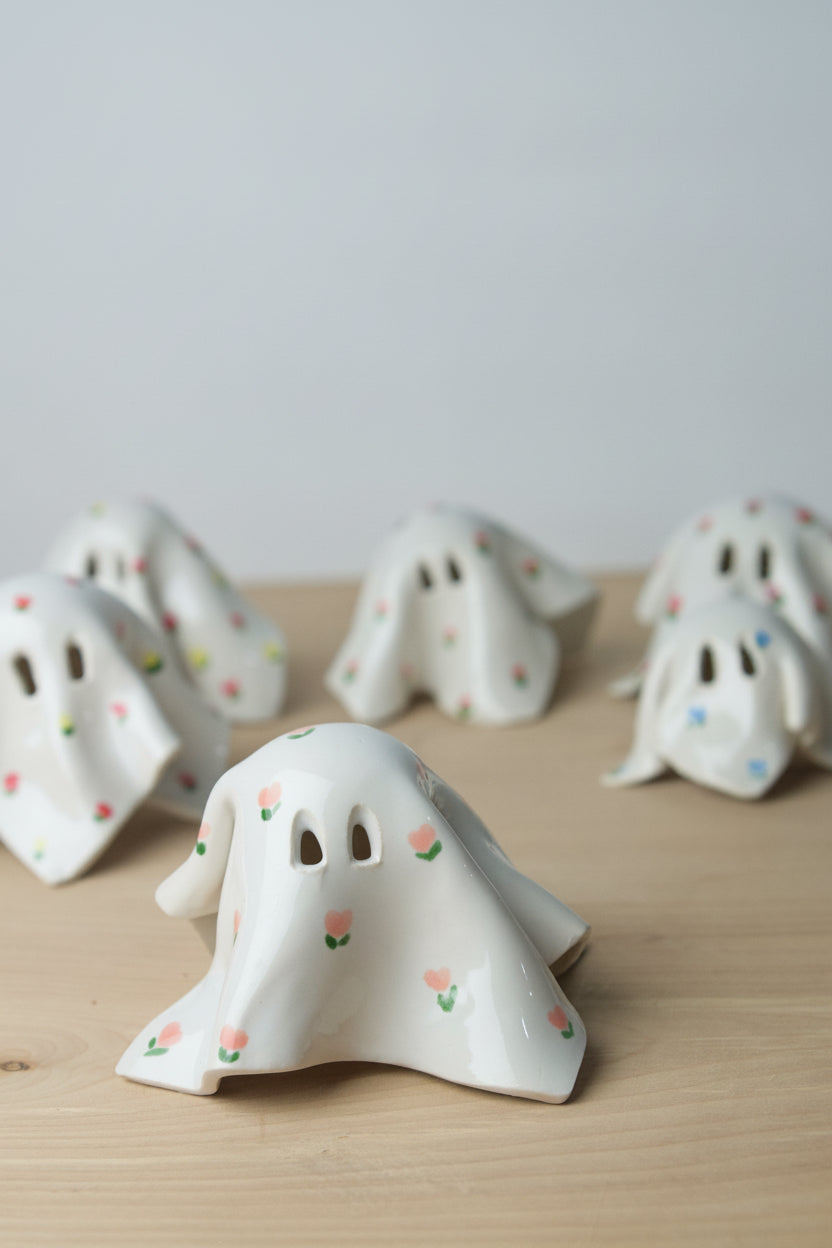 Handmade Ceramic Ghost with Cottage Floral Pattern