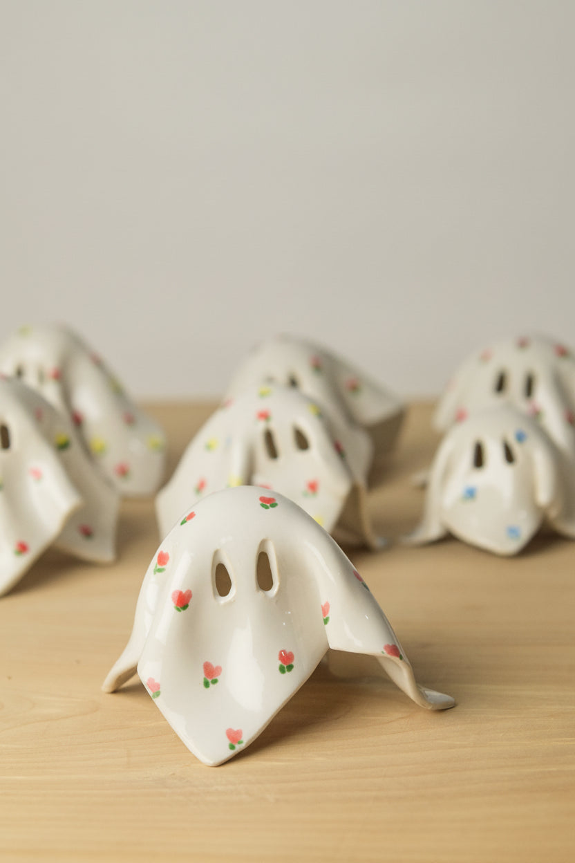 Handmade Ceramic Ghost with Cottage Floral Pattern