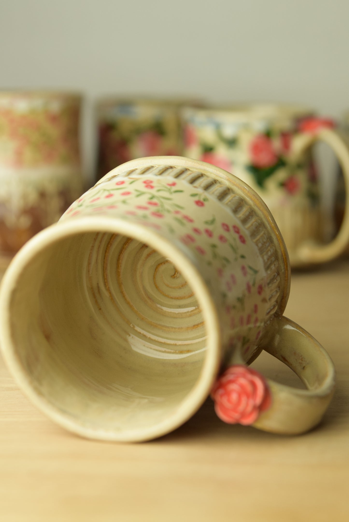 Wheel Thrown Pottery - Cottage Core Mini Red Roses Mug