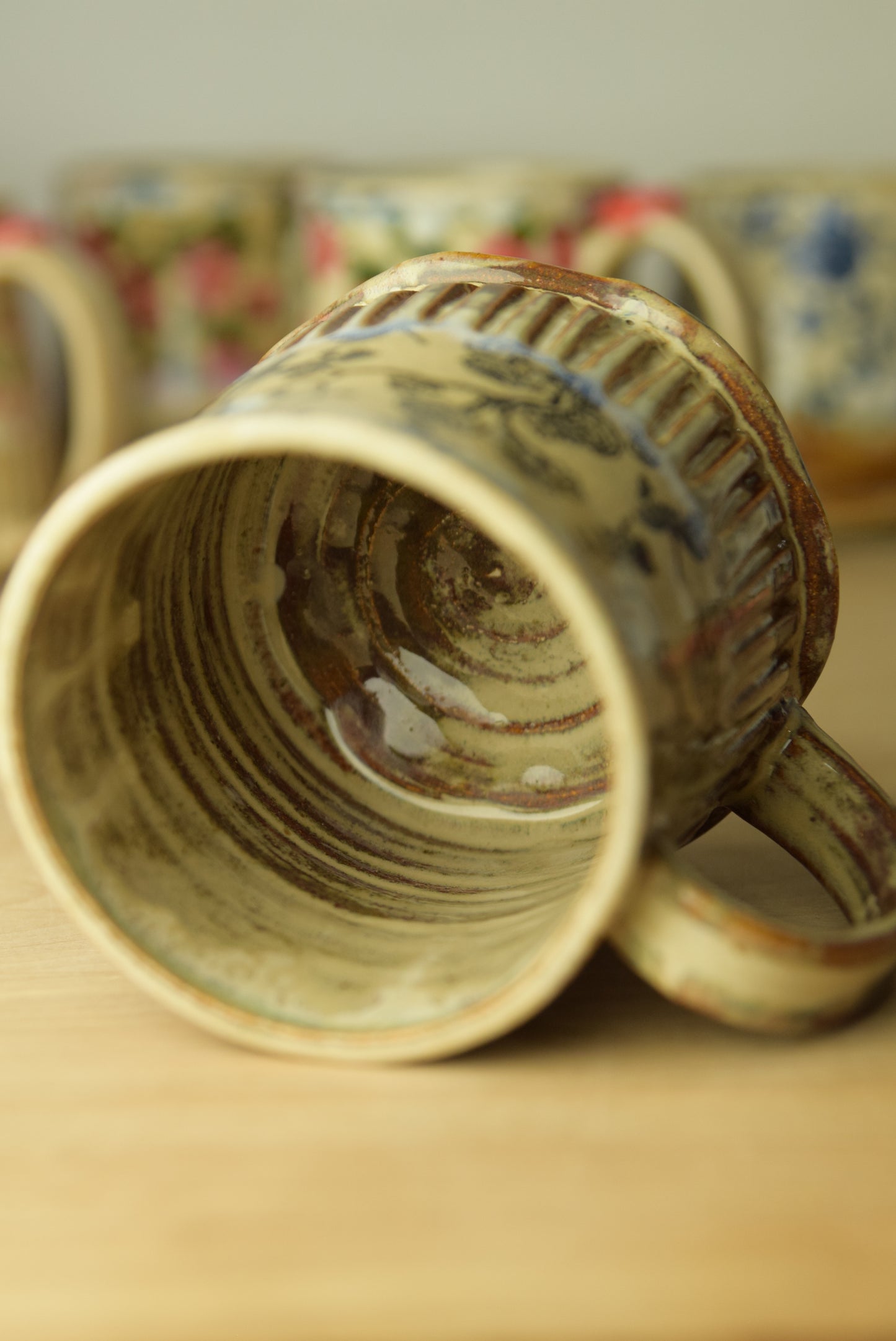 Wheel Thrown Pottery - Cottage Black Floral Bird Dragonfly Mug