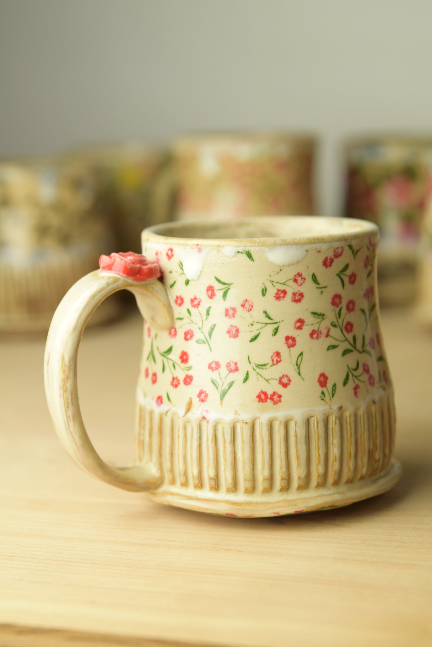 Wheel Thrown Pottery - Cottage Core Mini Red Roses Mug